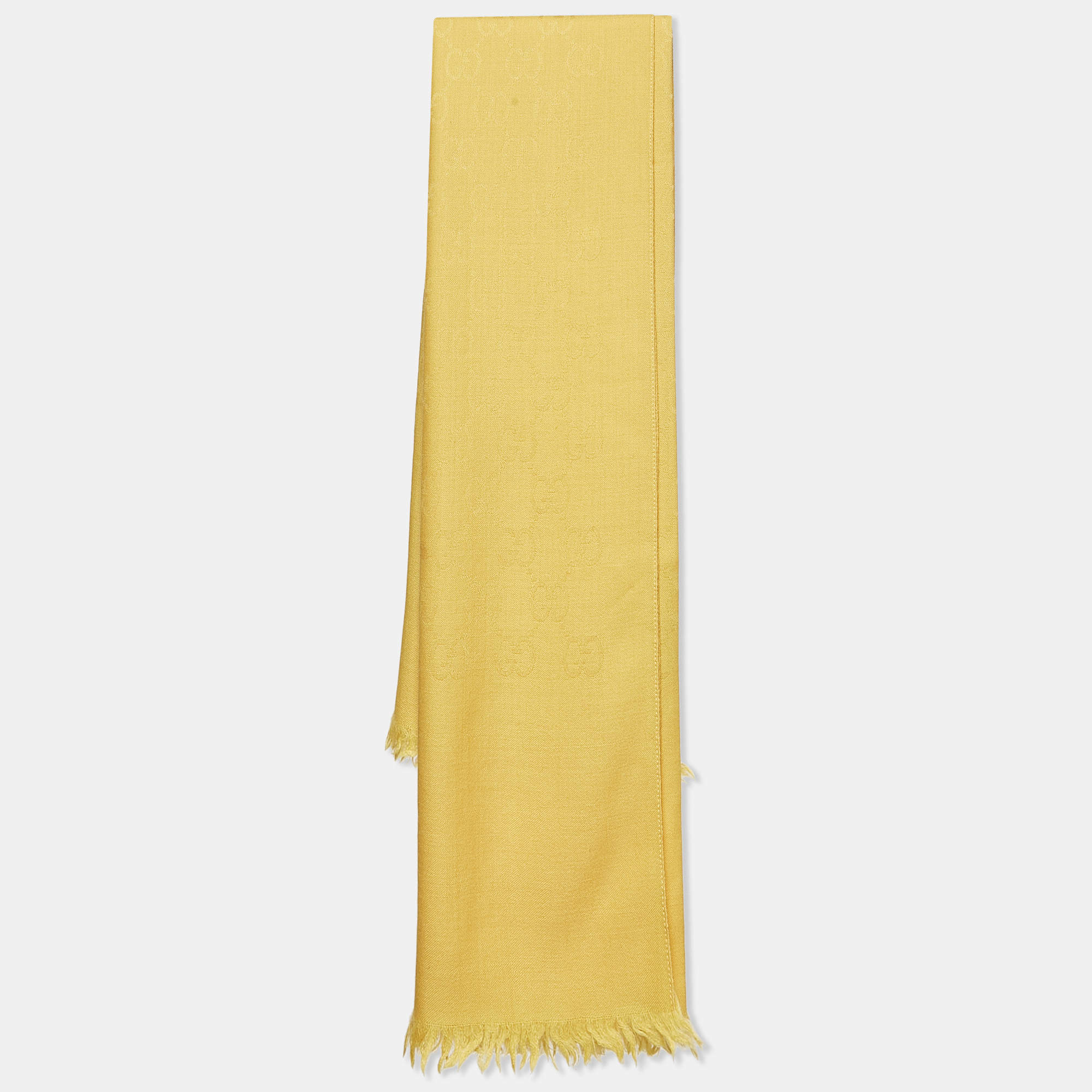 Gucci Yellow GG Jacquard Silk Blend Scarf