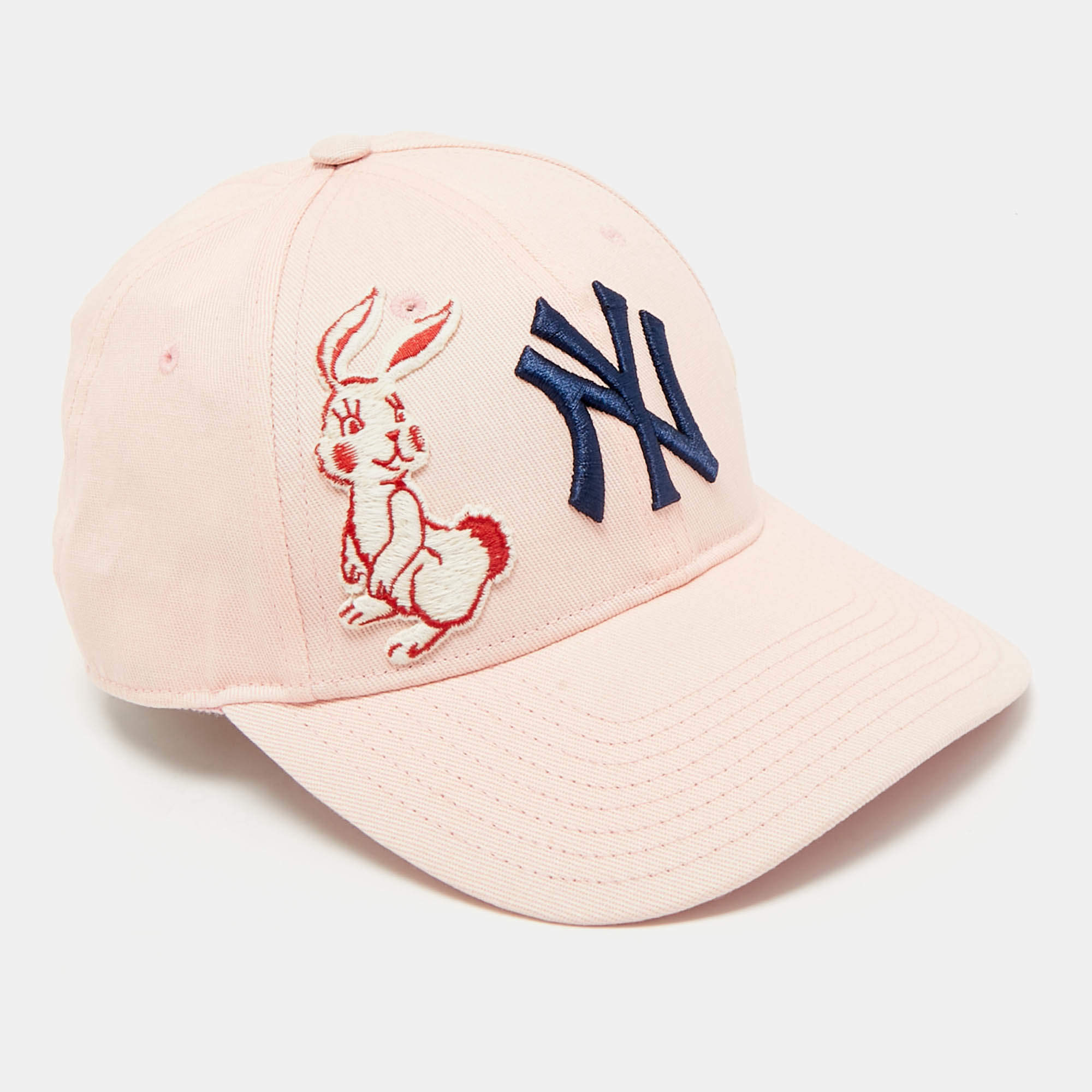 Pre Owned Gucci x NY Yankees Pink Cotton Drill Patch Detail Baseball Cap M
