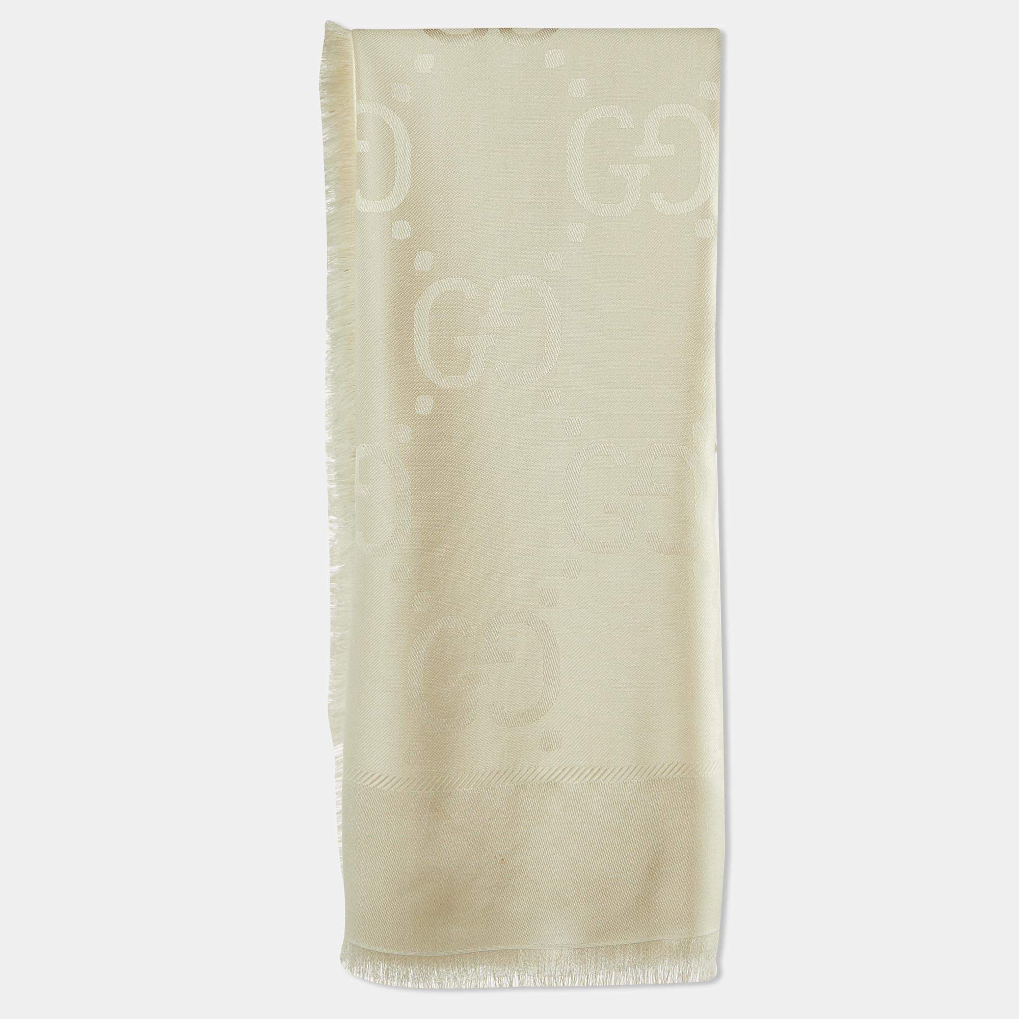 Gucci Cream GG Jacquard Silk & Wool Shawl