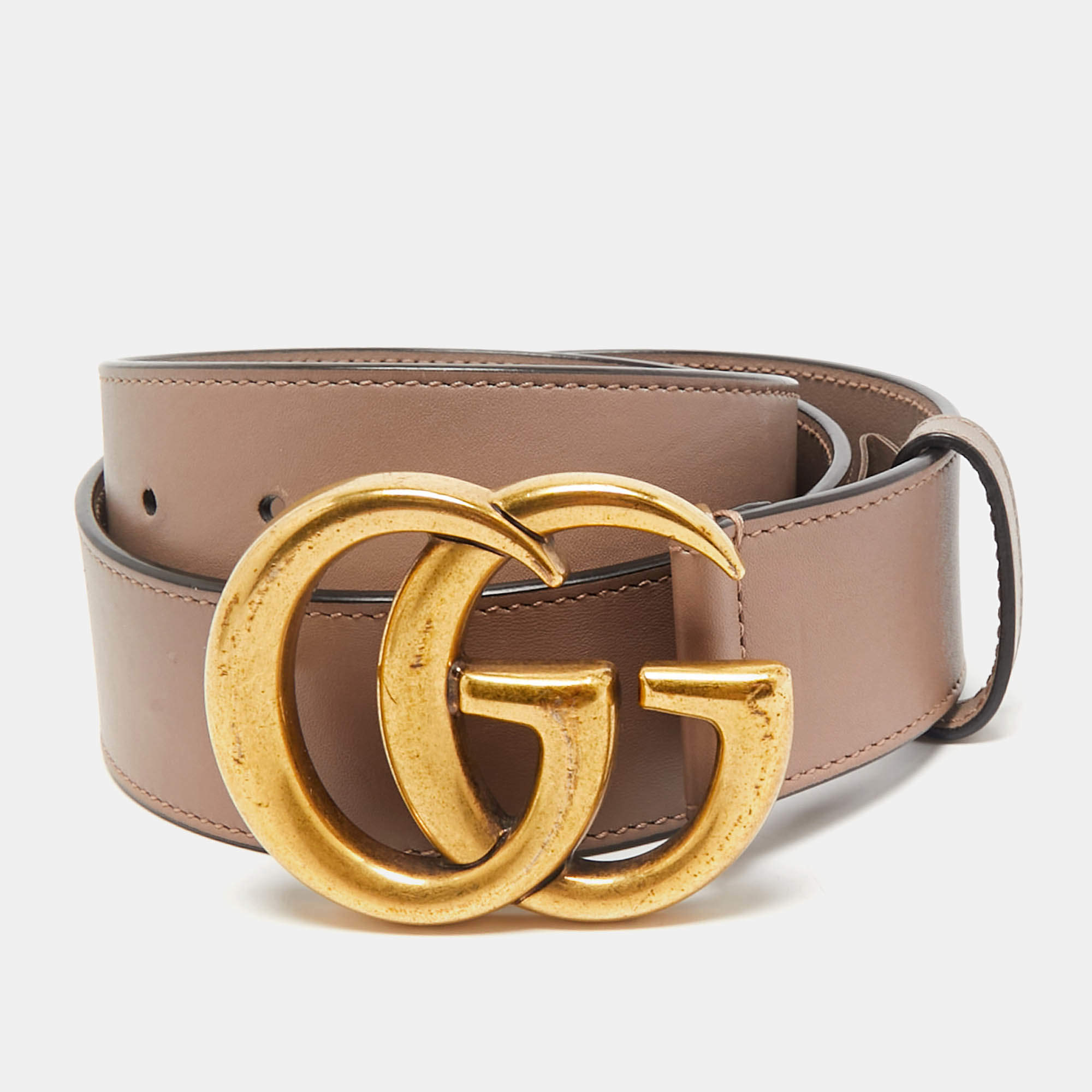 Pre Owned Gucci Dusty Pink Leather GG Marmont Buckle Belt 70 CM