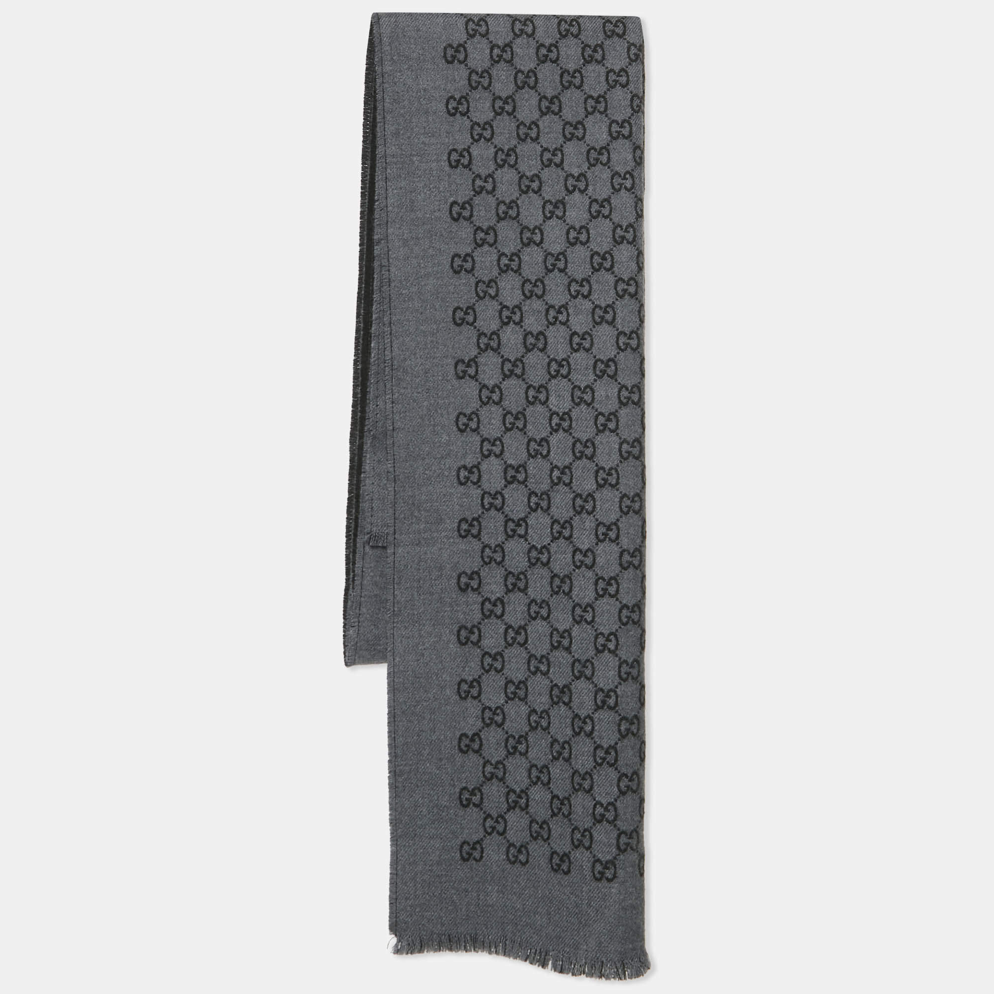 Gucci Grey/Black GG Jacquard Wool Scarf 