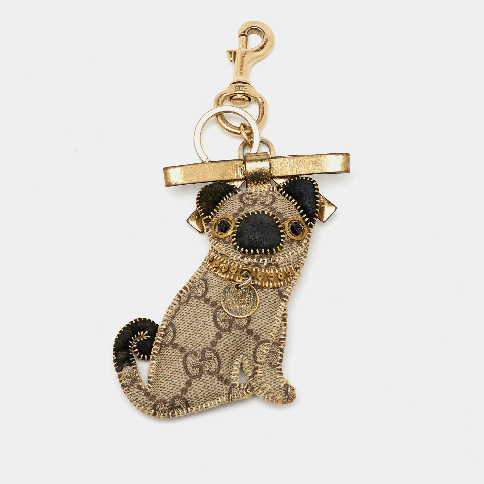 Pre Owned Gucci Beige/Brown GG Supreme Canvas Guccioli Oliver Pug Dog Bag Charm