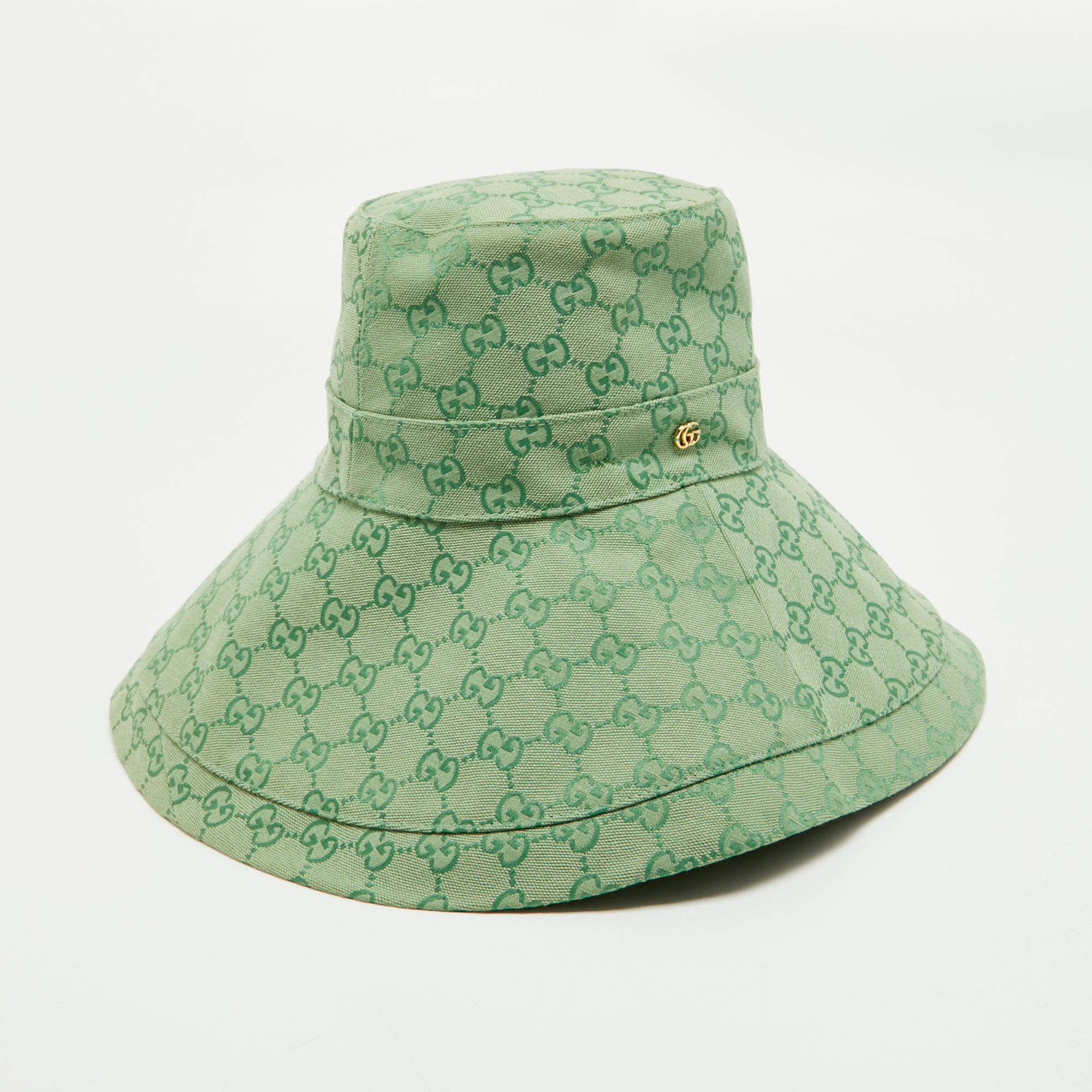 Pre Owned Gucci Green GG Canvas Wide Brim Hat L