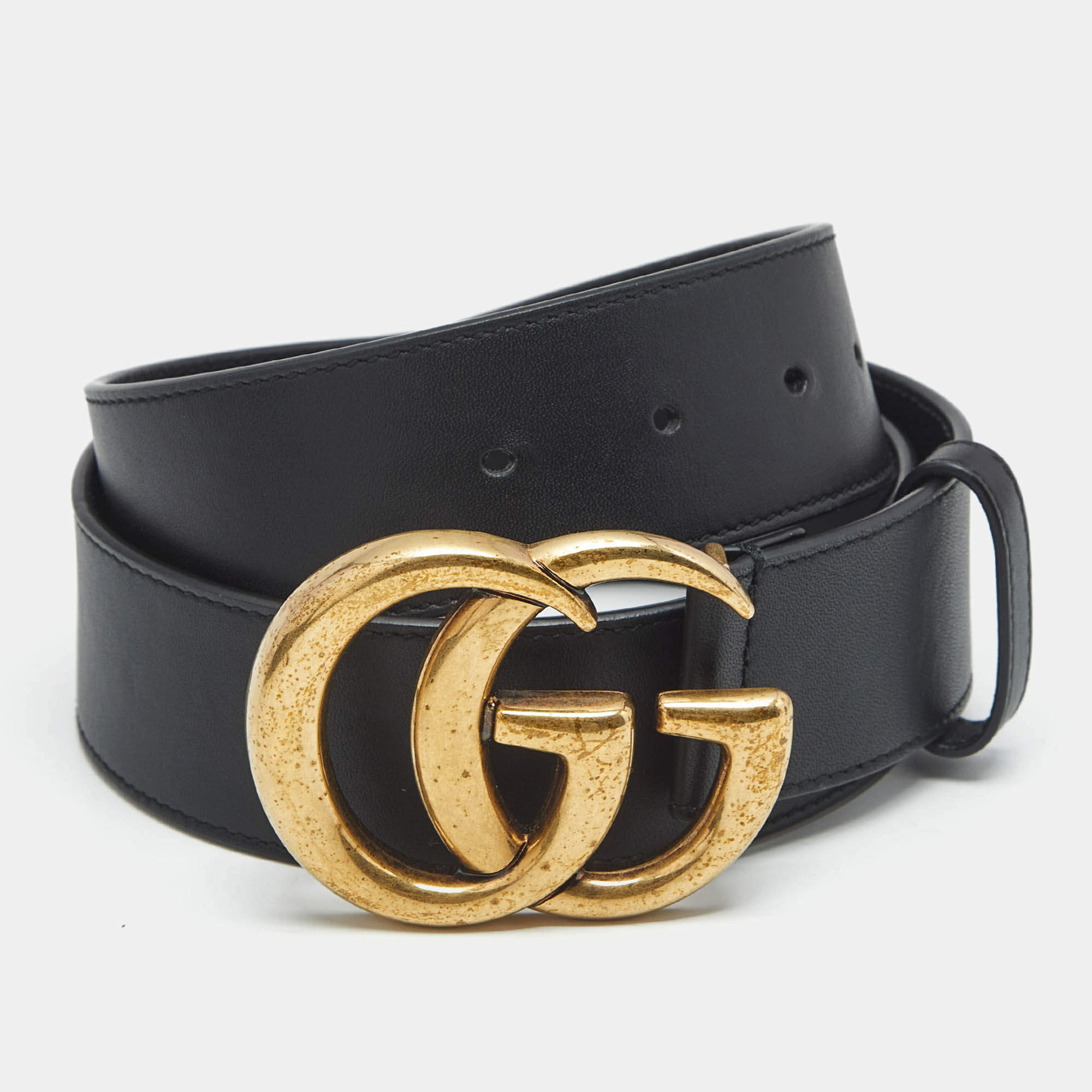 مملوكة مسبقًا  Gucci Black Leather GG Marmont Belt 85CM