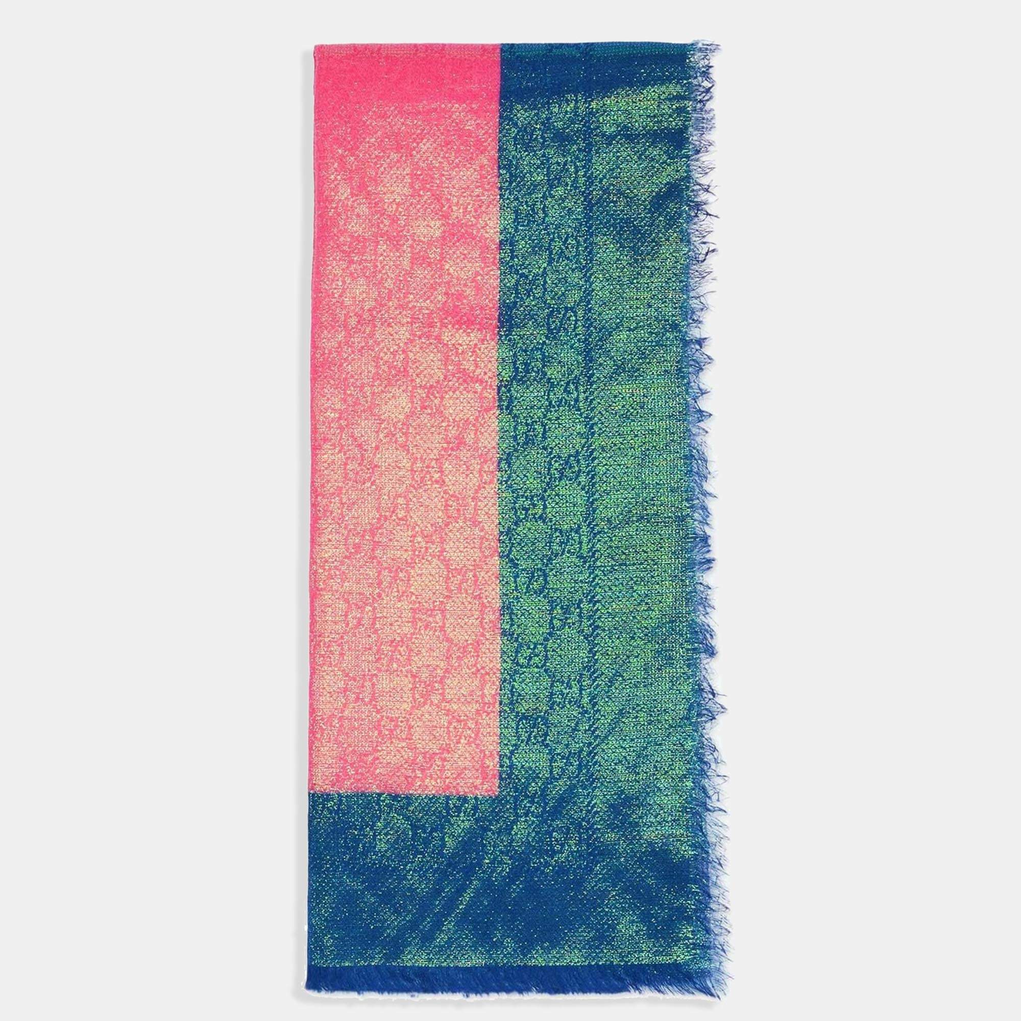 Pre Owned Gucci Pink Iridescent GG Lamé Jacquard Scarf