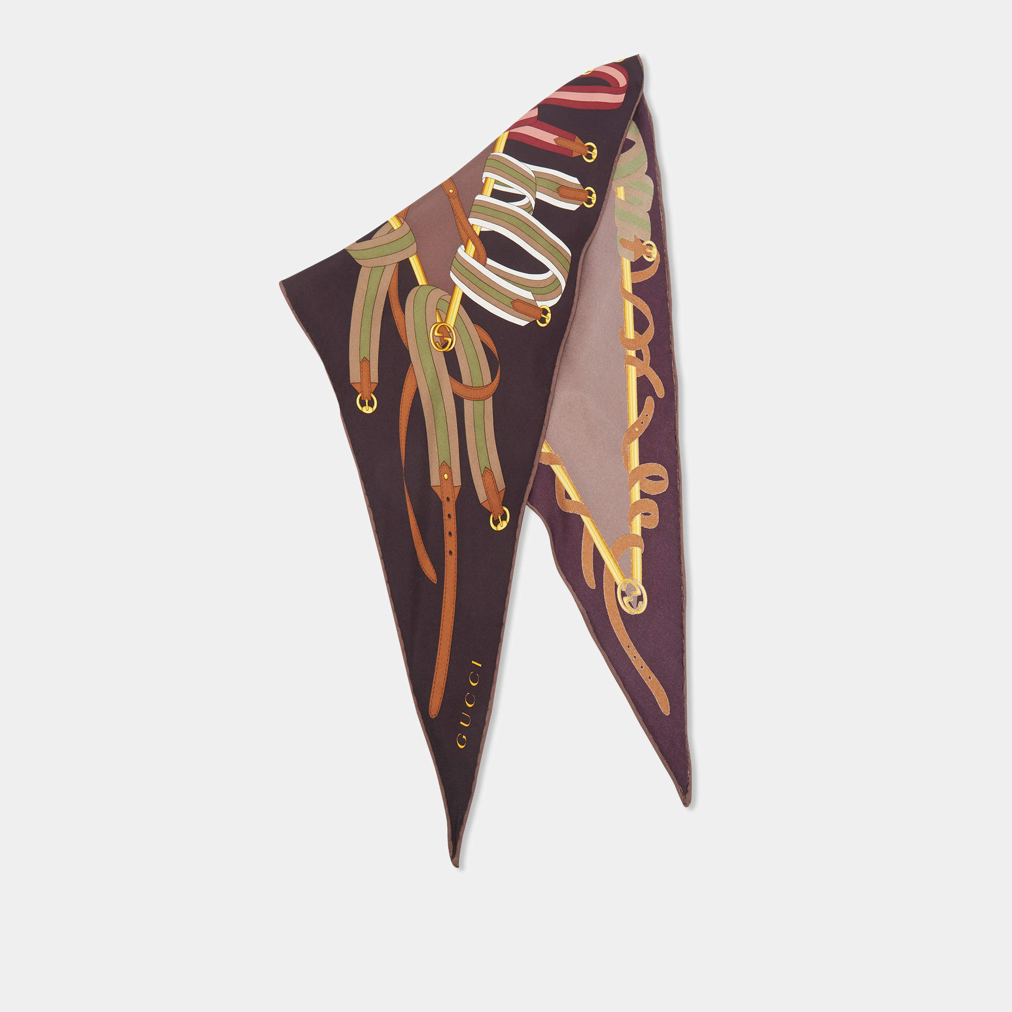 Pre Owned Gucci Multicolor Equestrian Print Silk Siden Scarf