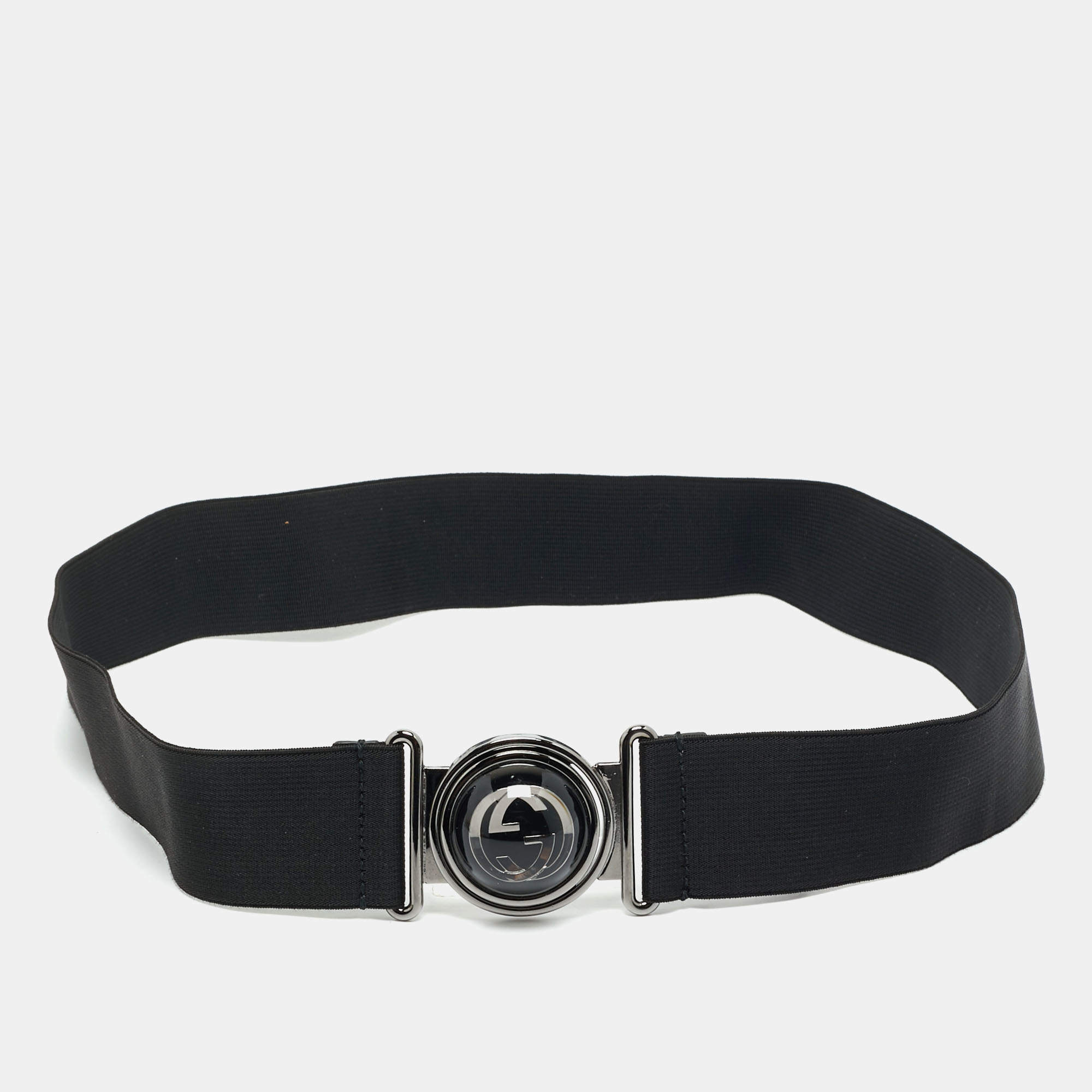 Pre Owned Gucci Black Elastic Interlocking G Belt 75 CM