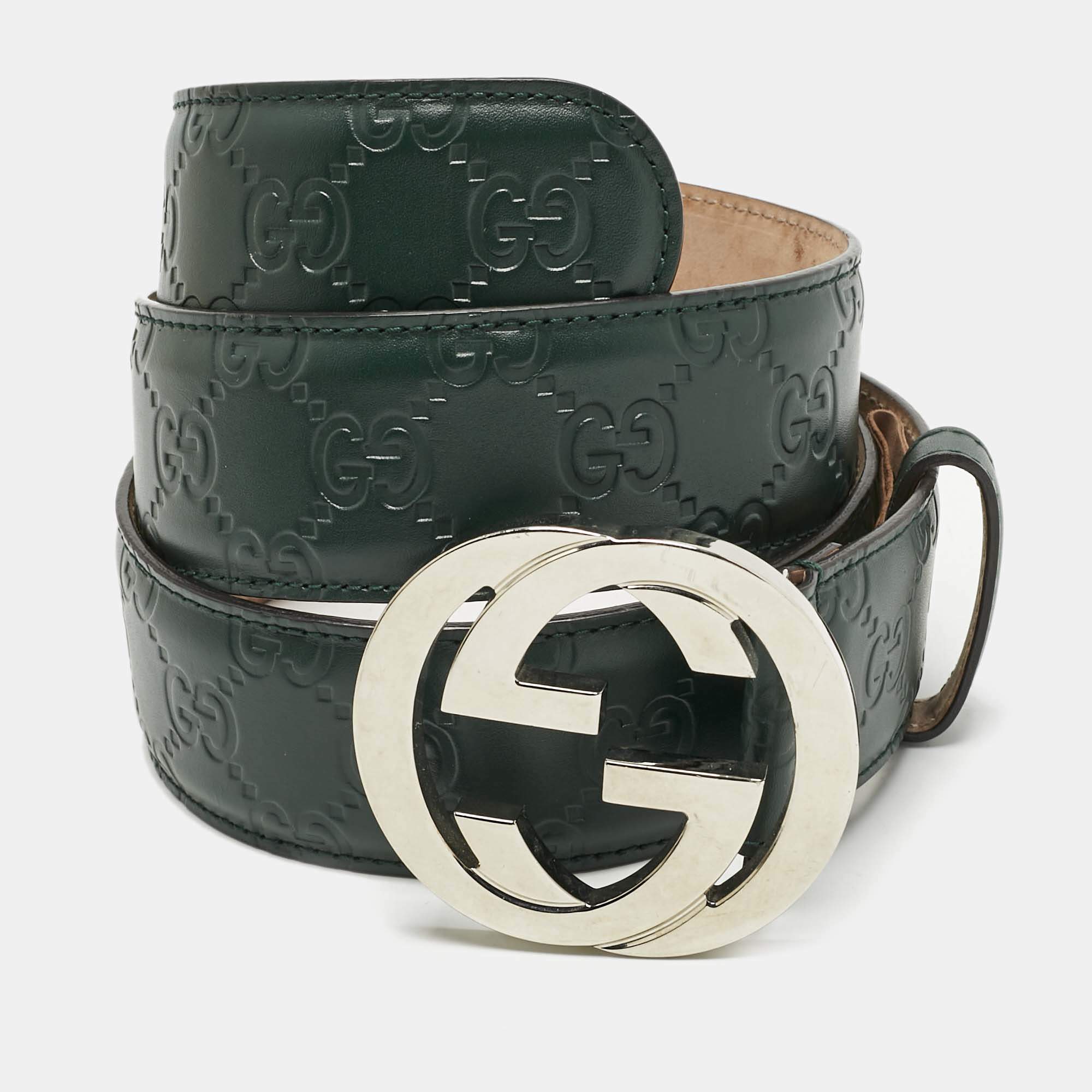 Pre Owned Gucci Green Guccissima Leather Interlocking G Buckle Belt 90 CM