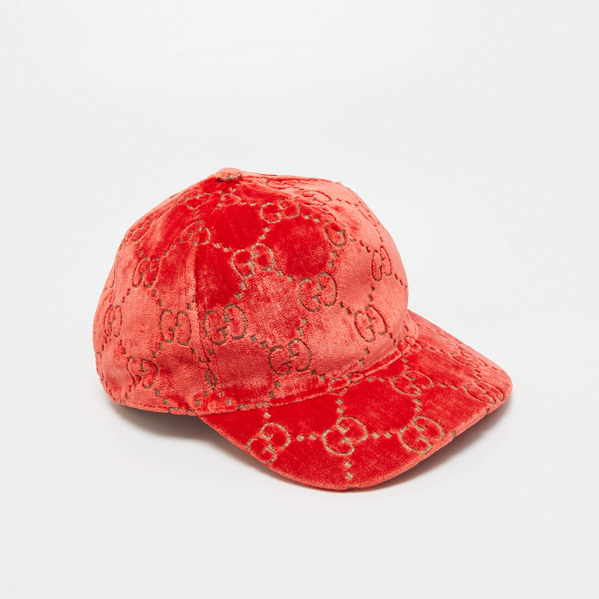 Pre Owned Gucci Red GG Velvet Baseball Cap L