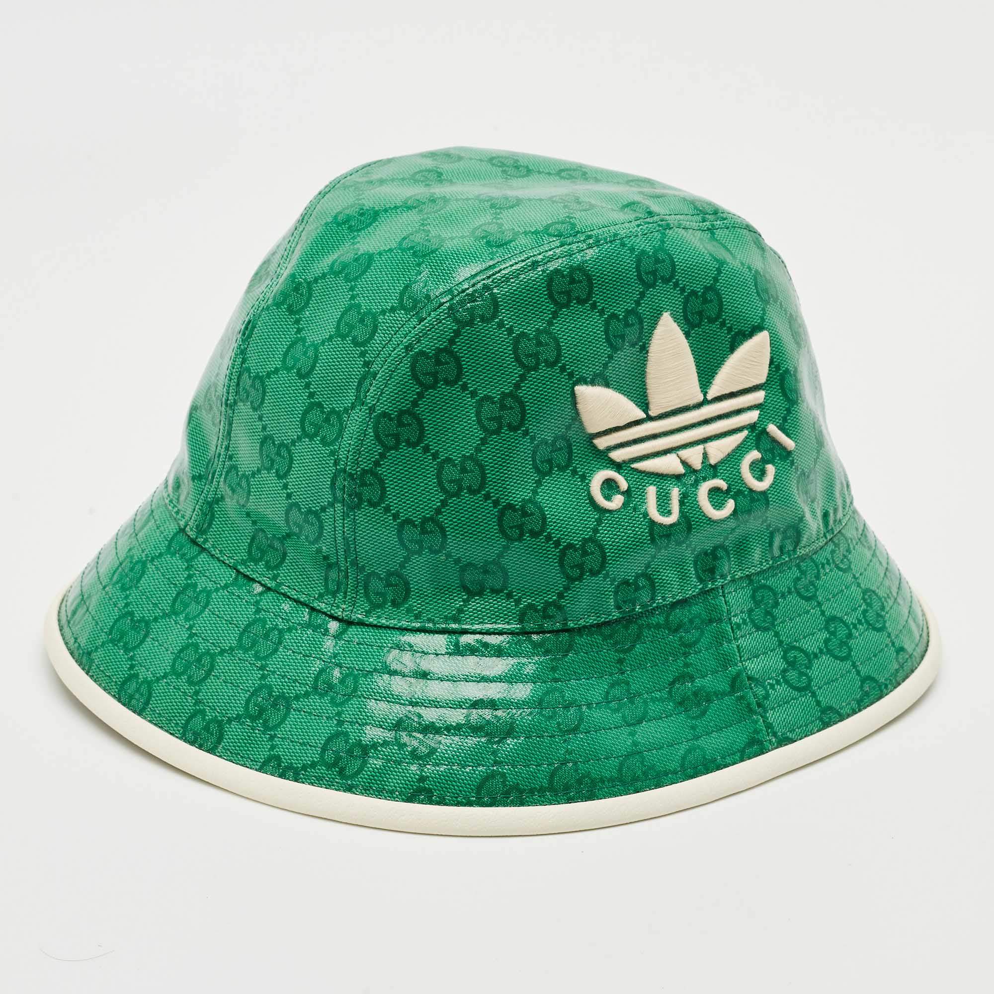 Pre Owned Gucci x Adidas Green GG Coated Canvas Bucket L