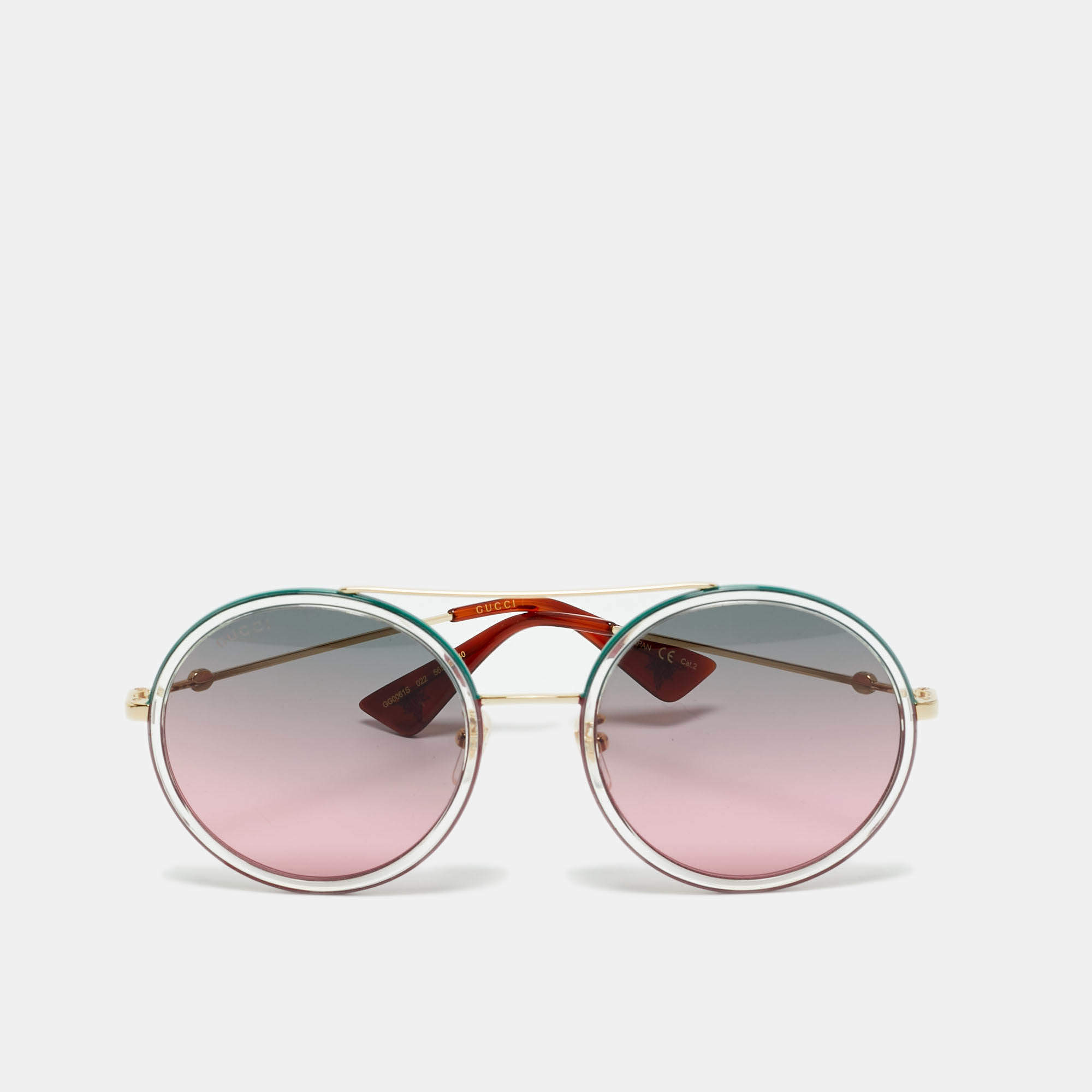 مملوكة مسبقًا Gucci Green/Pink Gradient GG0061S Round Sunglasses