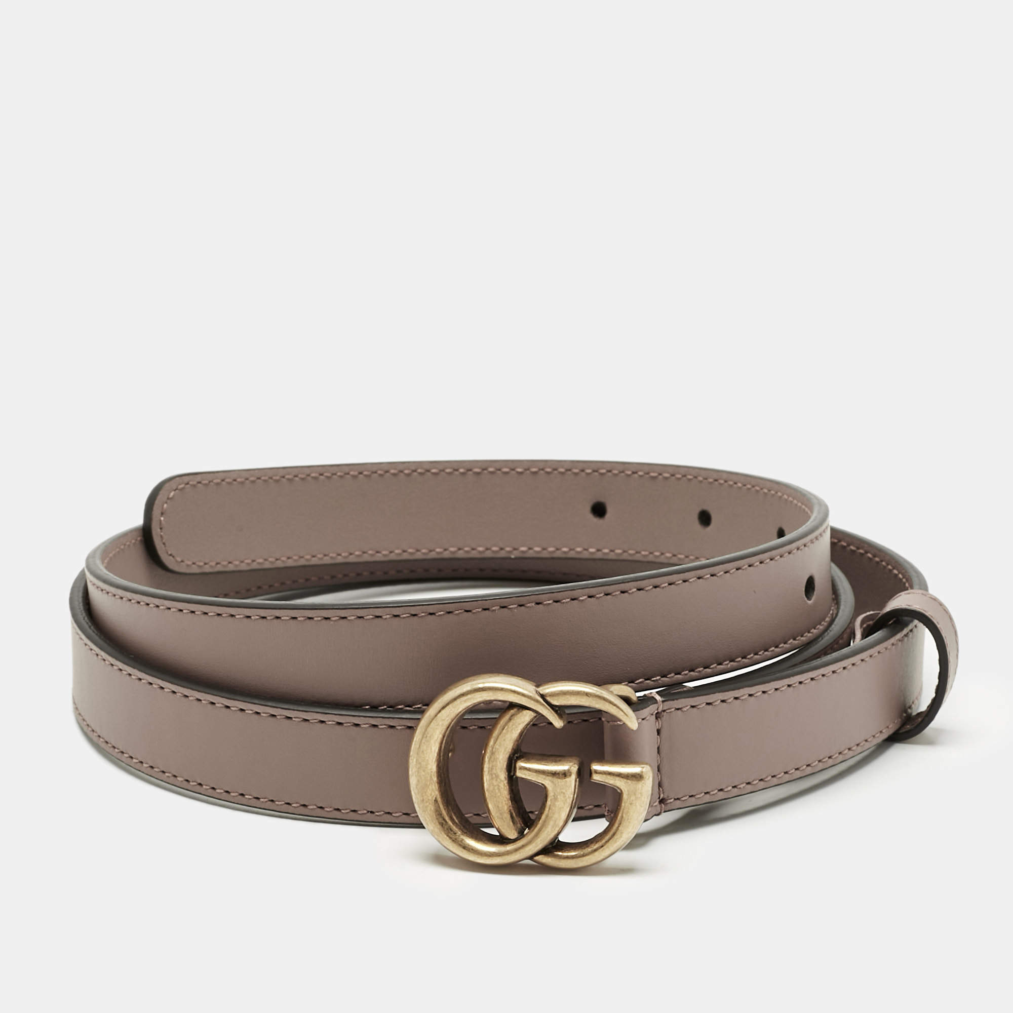 Pre Owned Gucci Dusty Pink Leather GG Marmont Slim Belt 100 CM