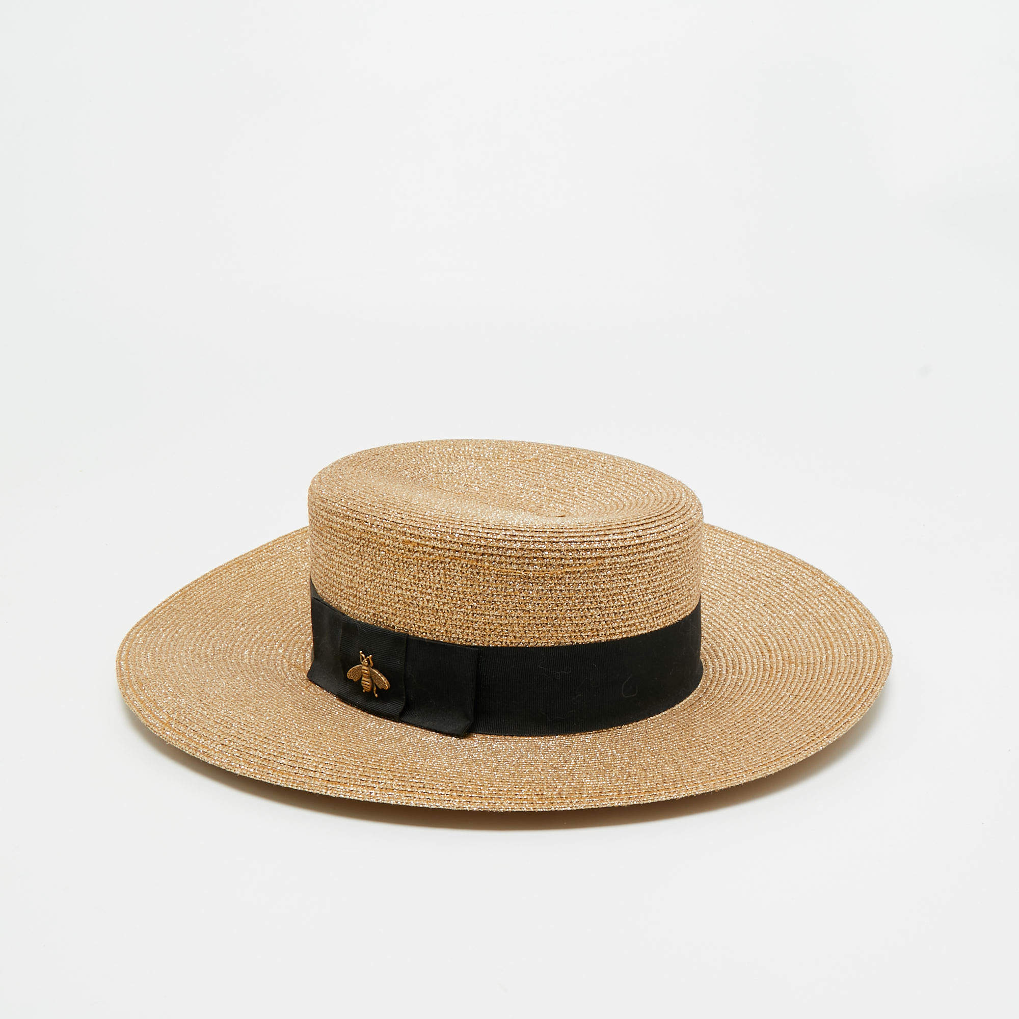Pre Owned Gucci Gold Lame Papier Hat M/57 cm