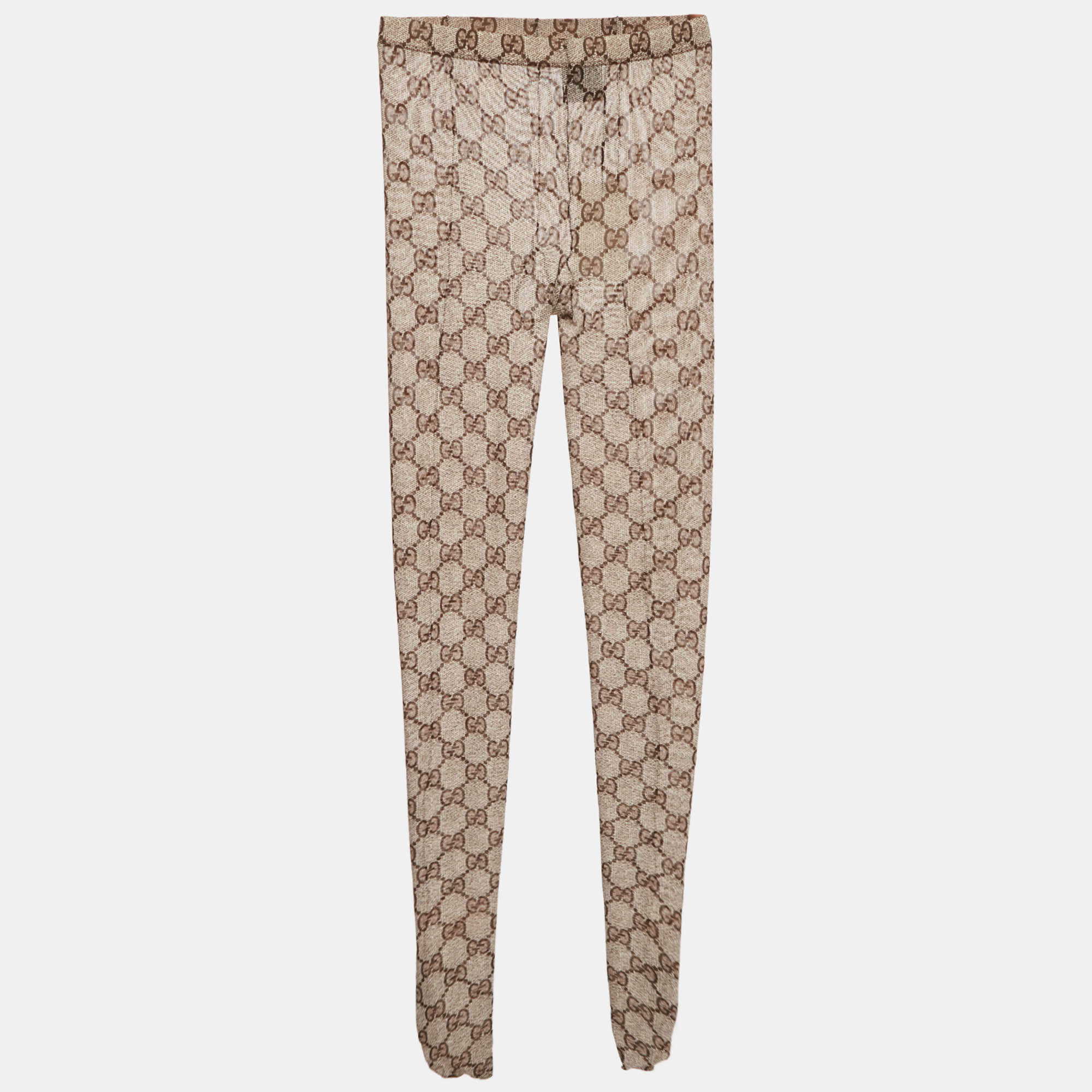 Pre Owned Gucci Beige GG Supreme Monogram Print Nylon Mesh Tights L