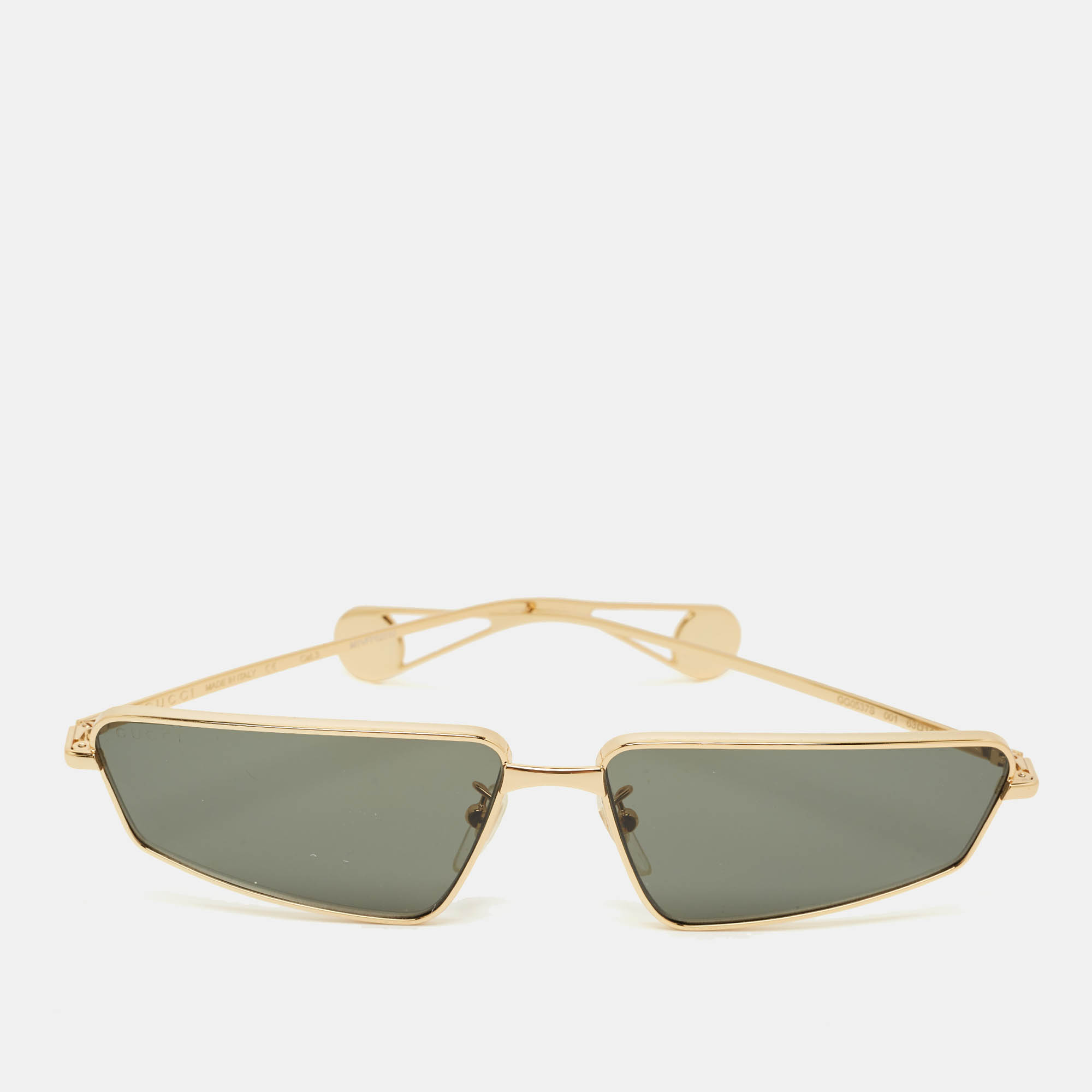 Pre Owned Gucci Black/Gold Tone GG0537S Rectangular Sunglasses