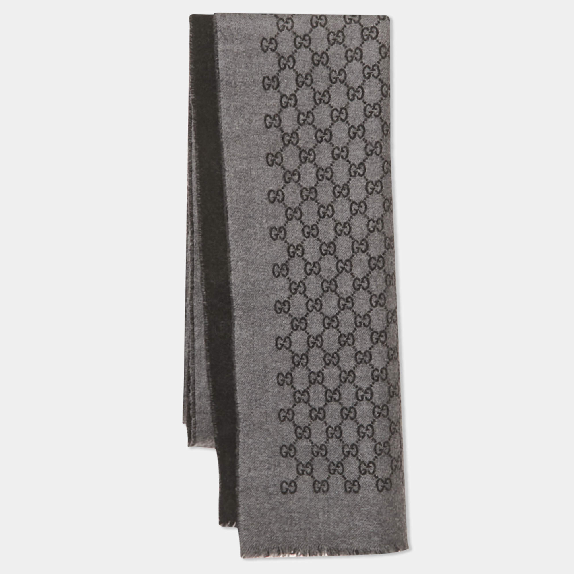 Pre Owned وشاح غوتشي صوف جاكار وجي جي رمادي/أسود