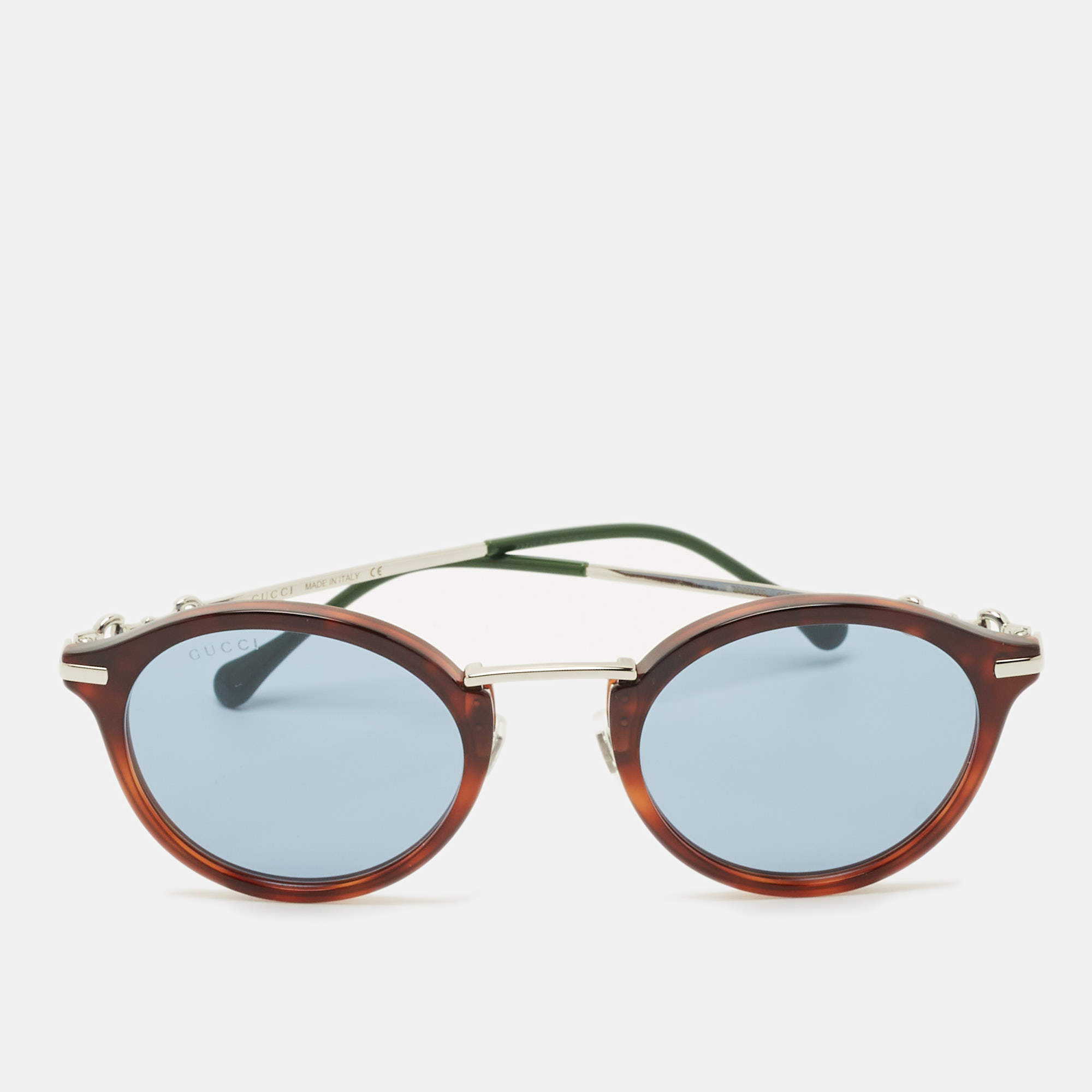 Pre Owned Gucci Black/Green GG0917S Round Sunglasses