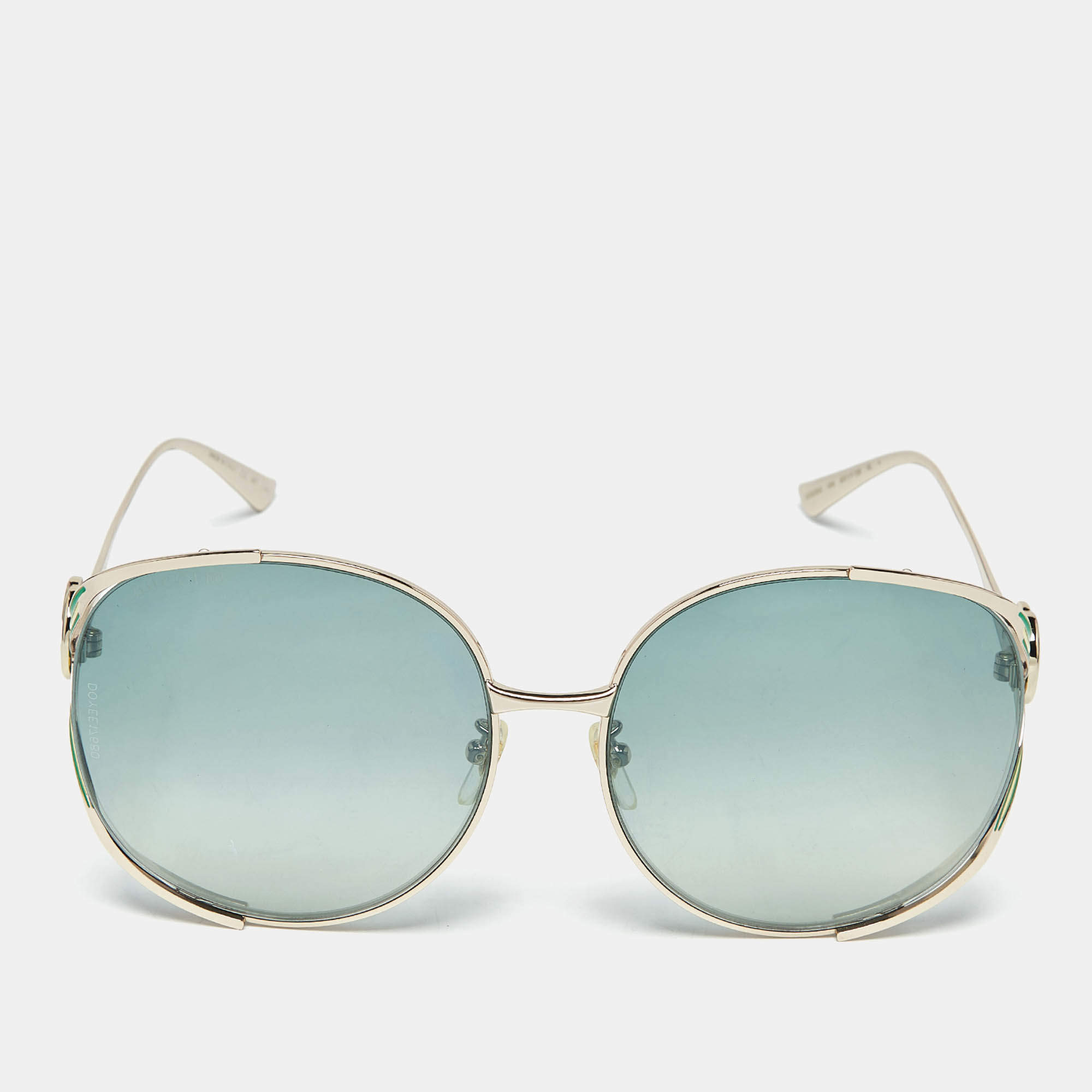 Pre Owned Gucci Green/Gold Tone Gradient GG0225S Oversized Sunglasses