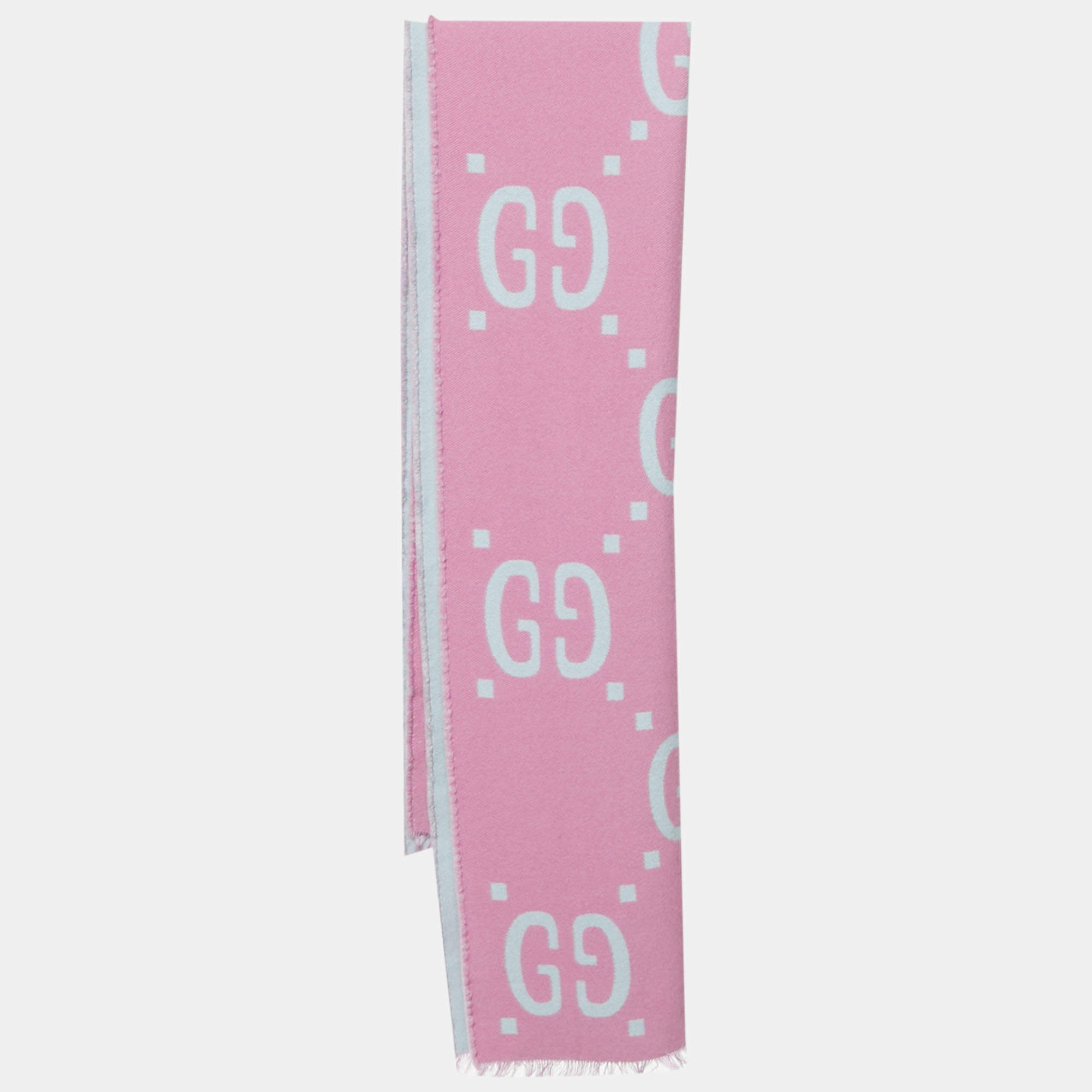Pre Owned Gucci Pink GG/Blue Wool Scarf 