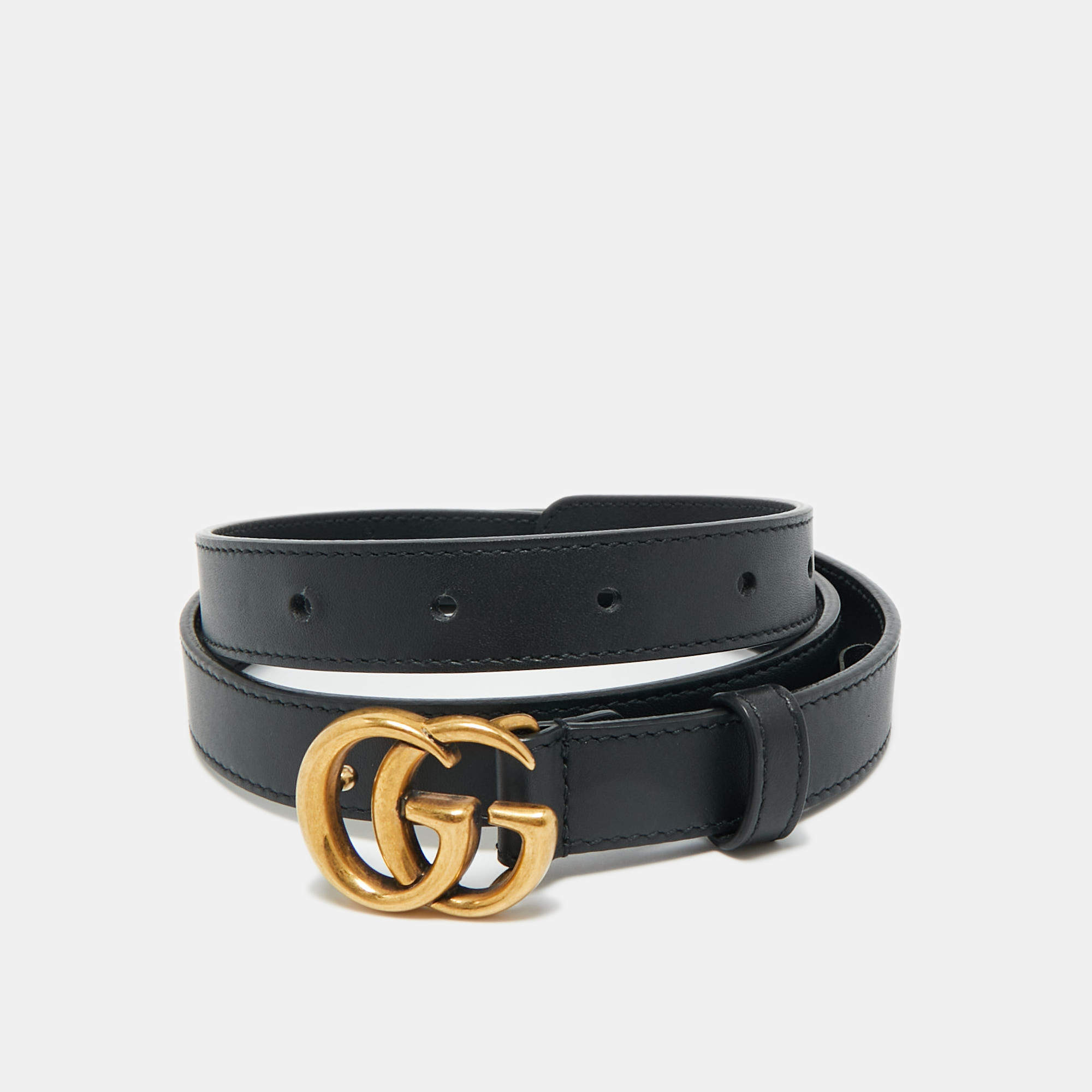 مملوكة مسبقًا حزام غوتشي جلد أسود GG مارمونت نحيف 80 سم