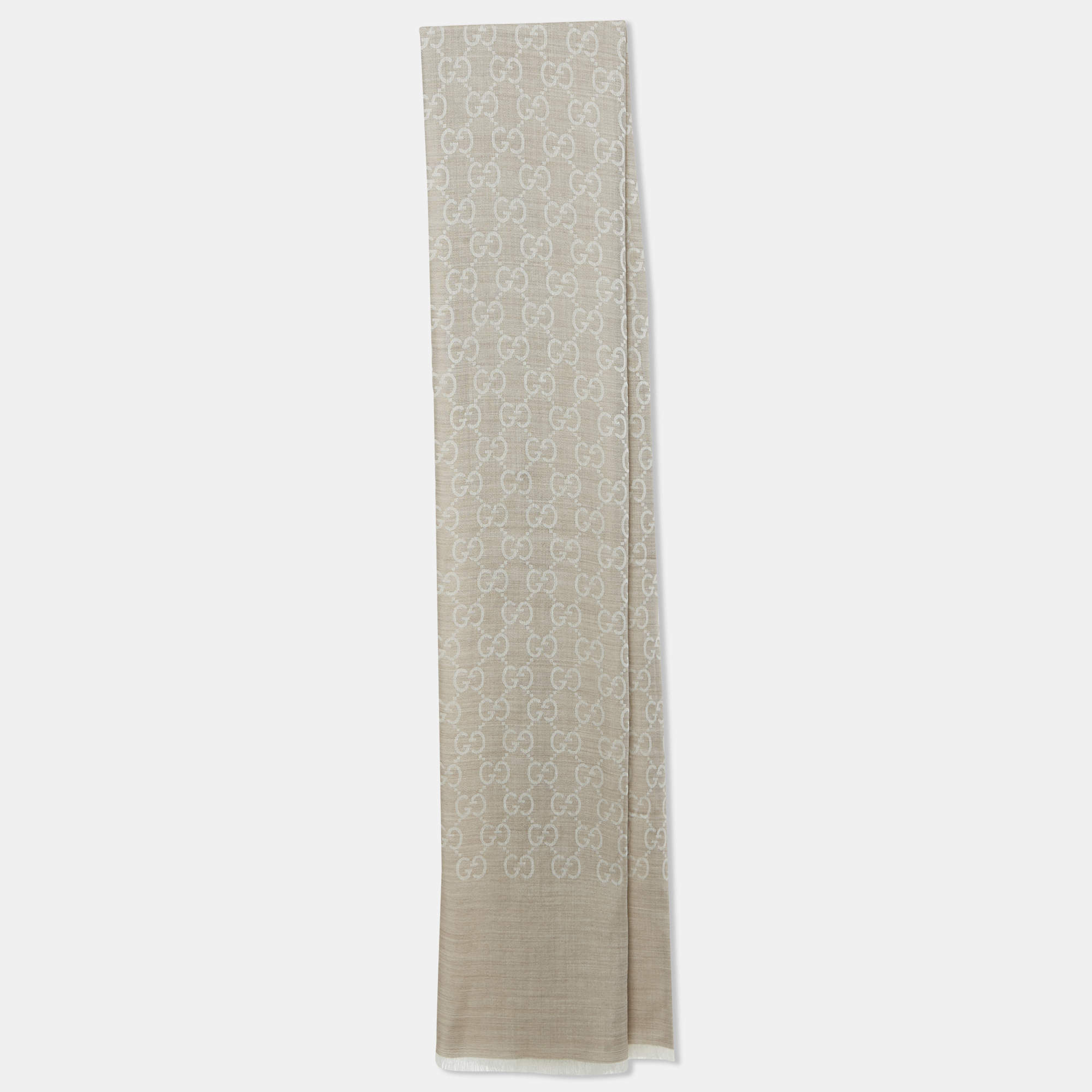 Pre Owned Gucci Brown GG Logo Jacquard Wool & Silk Shawl