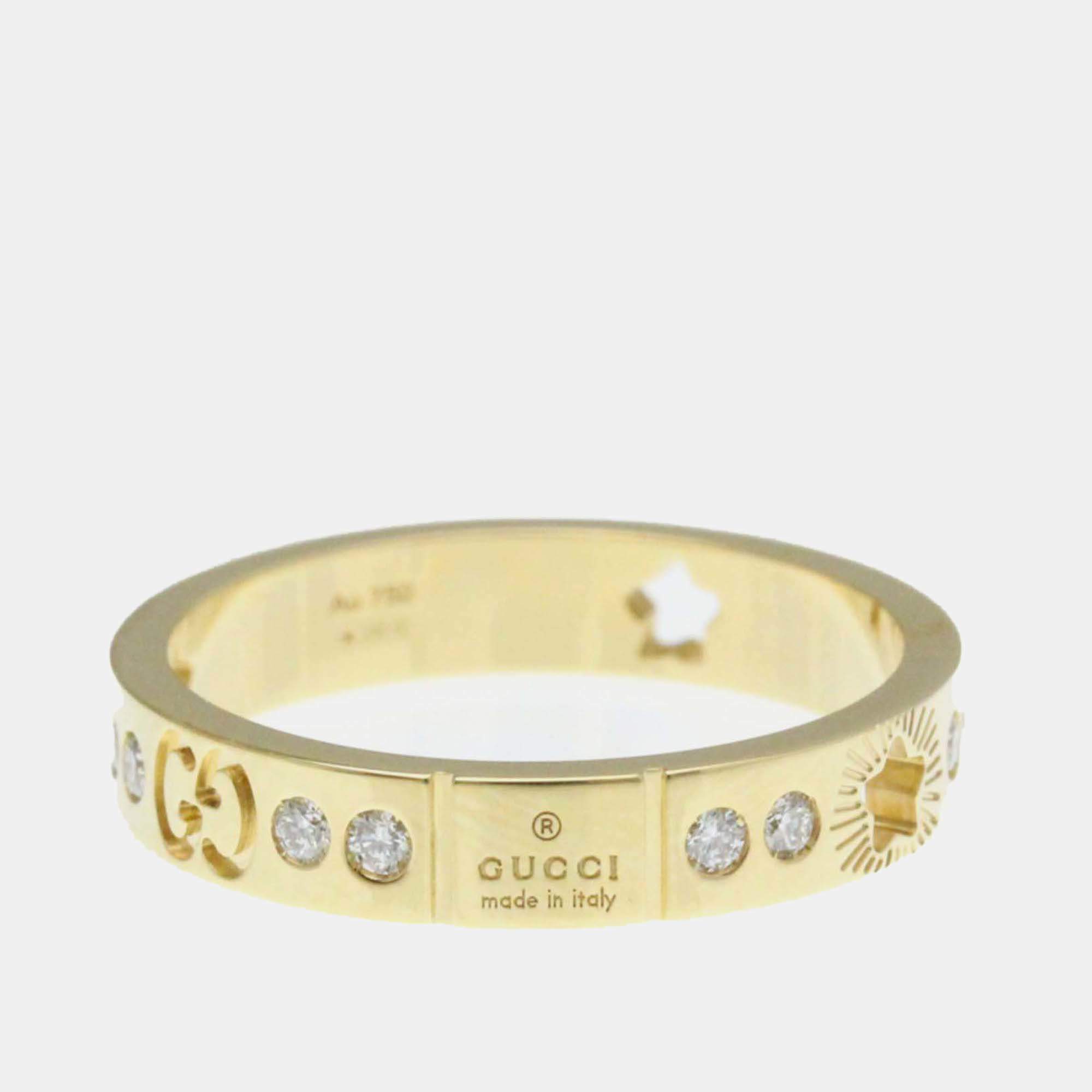 Pre Owned Gucci Icon Star Ring Diamond 18K Yellow Gold Fashion Band Ring EU 57