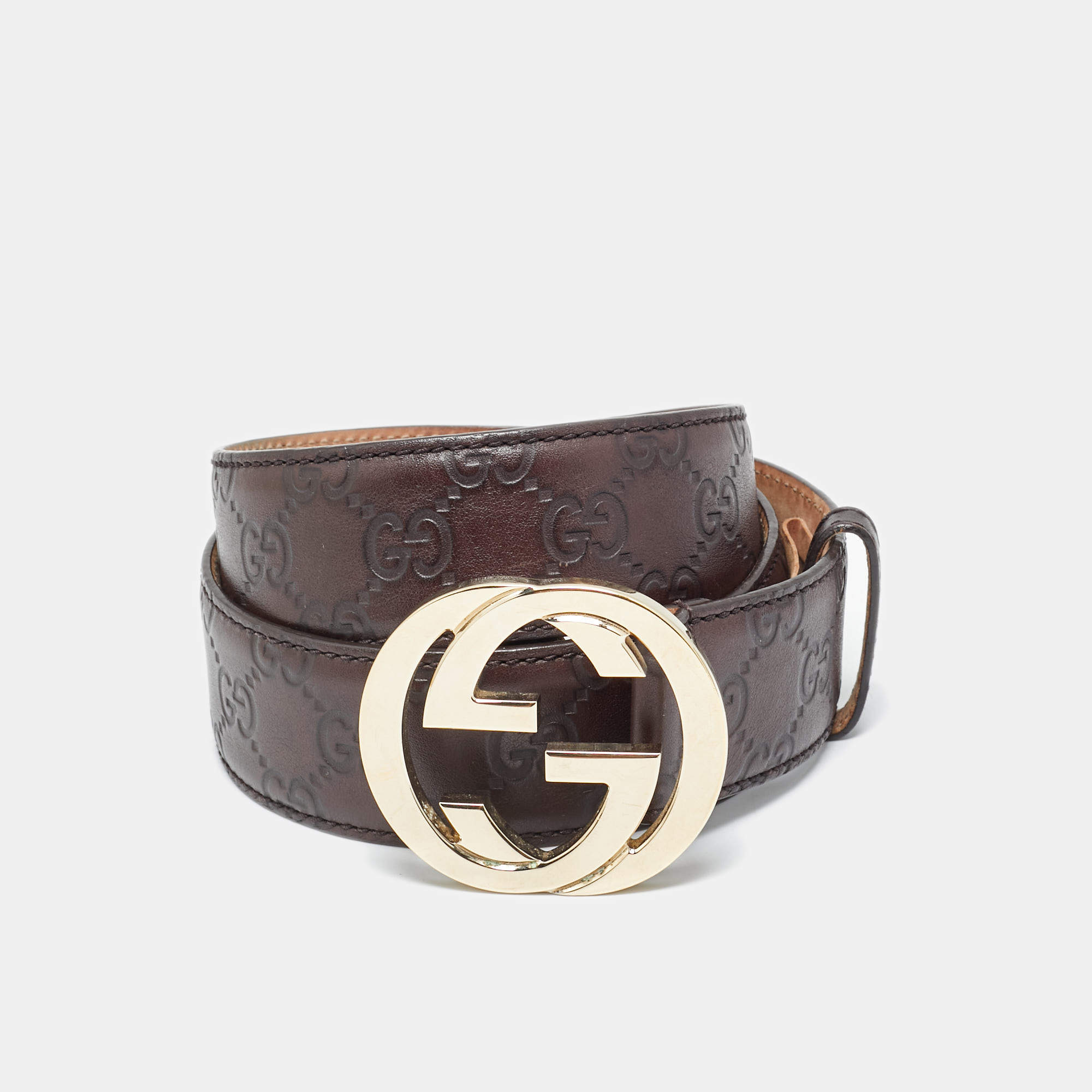 Pre Owned Gucci Dark Brown Guccissima Leather Interlocking G Belt 95CM