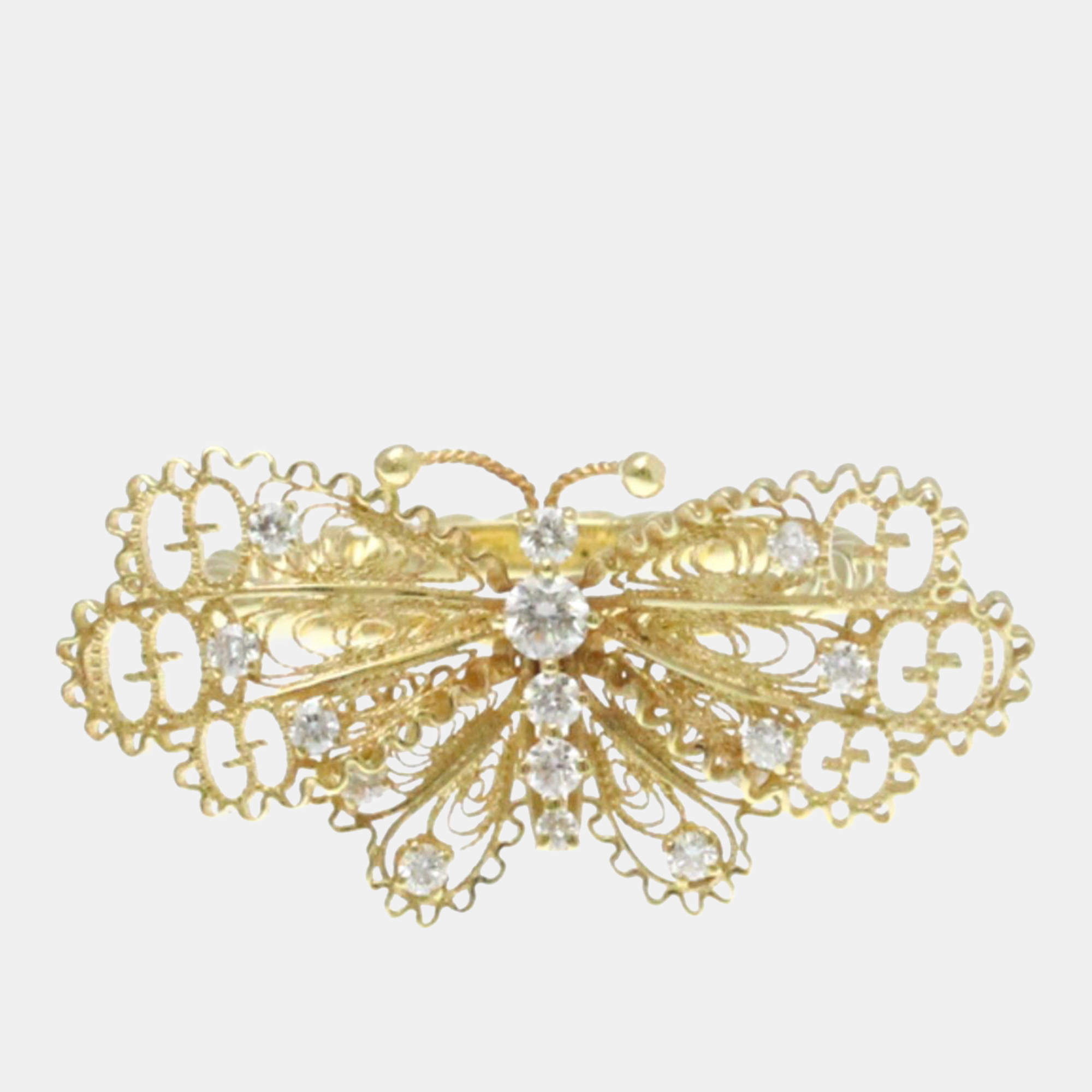 Pre Owned Gucci Le March Des Merveilles Butterfly Yellow Gold 18K Fashion Diamond Band Ring Gold EU 52 
