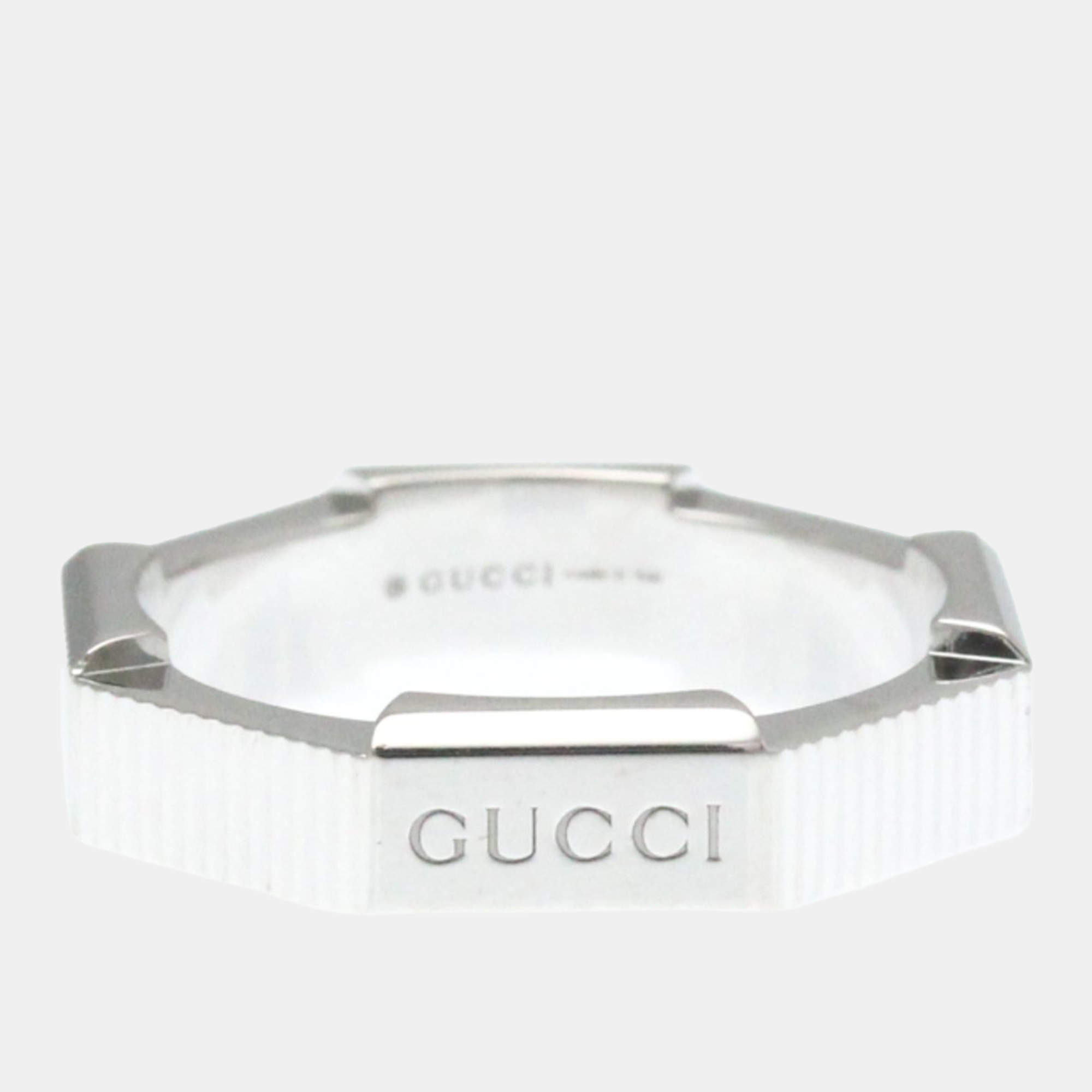 Pre Owned Gucci Link To White Gold 18K Fashion No Stone Band Ring Silver EU 52