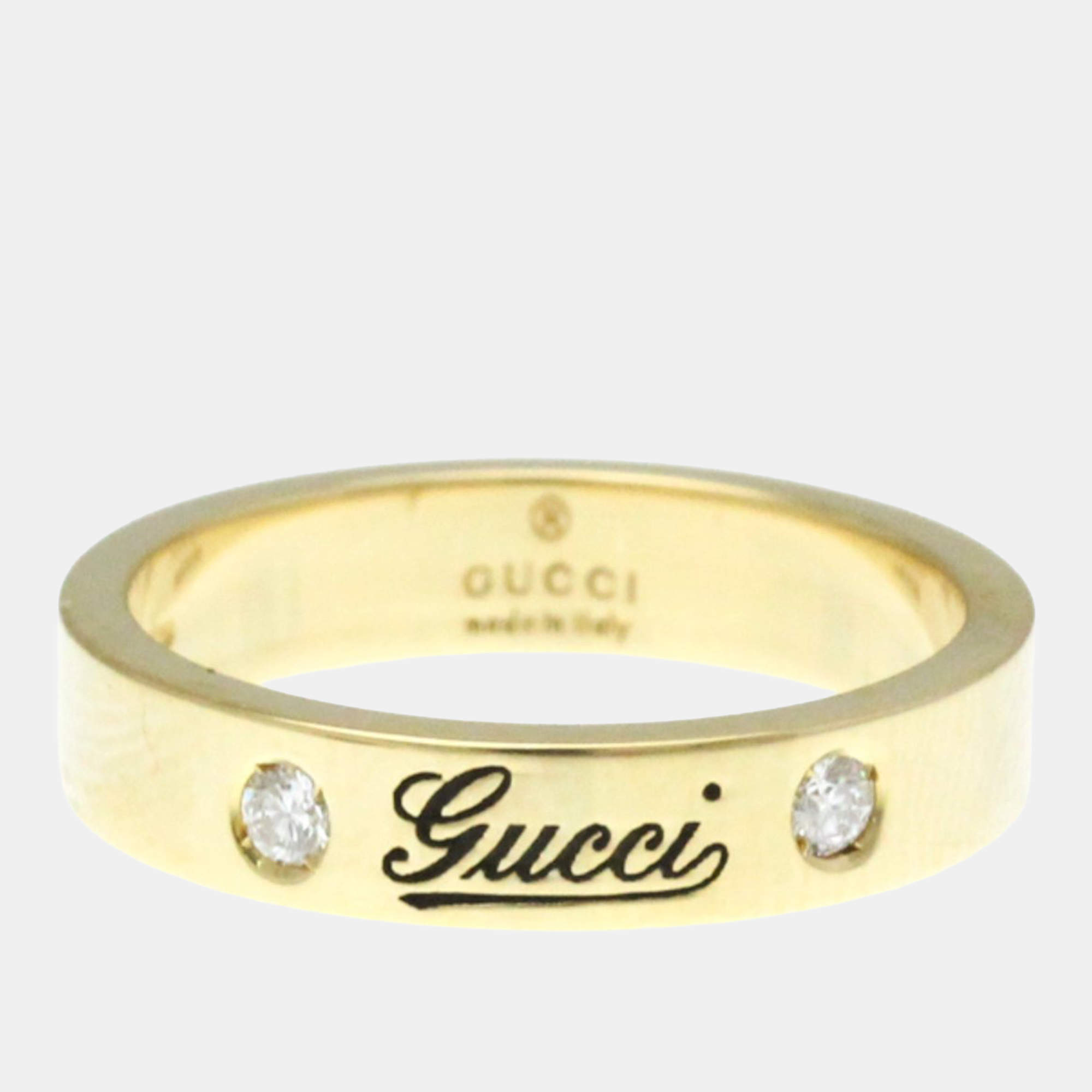 Pre Owned Gucci Icon Print Diamond Yellow Gold 18K Fashion Diamond Band Ring Gold