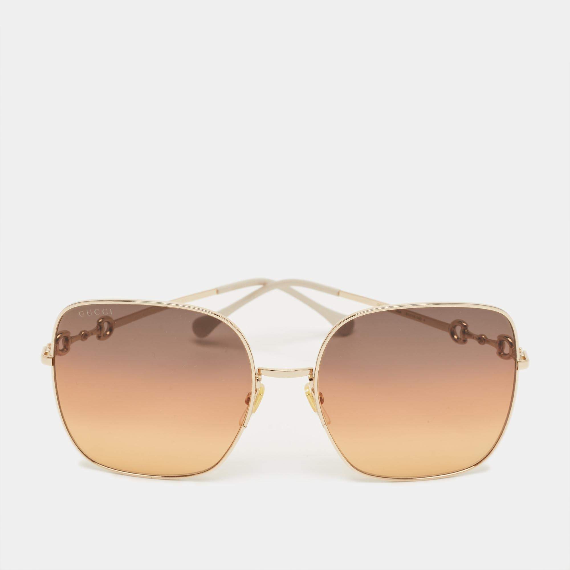 Pre Owned Gucci Brown Gradient GG0879S Horsebit Oversized Sunglasses