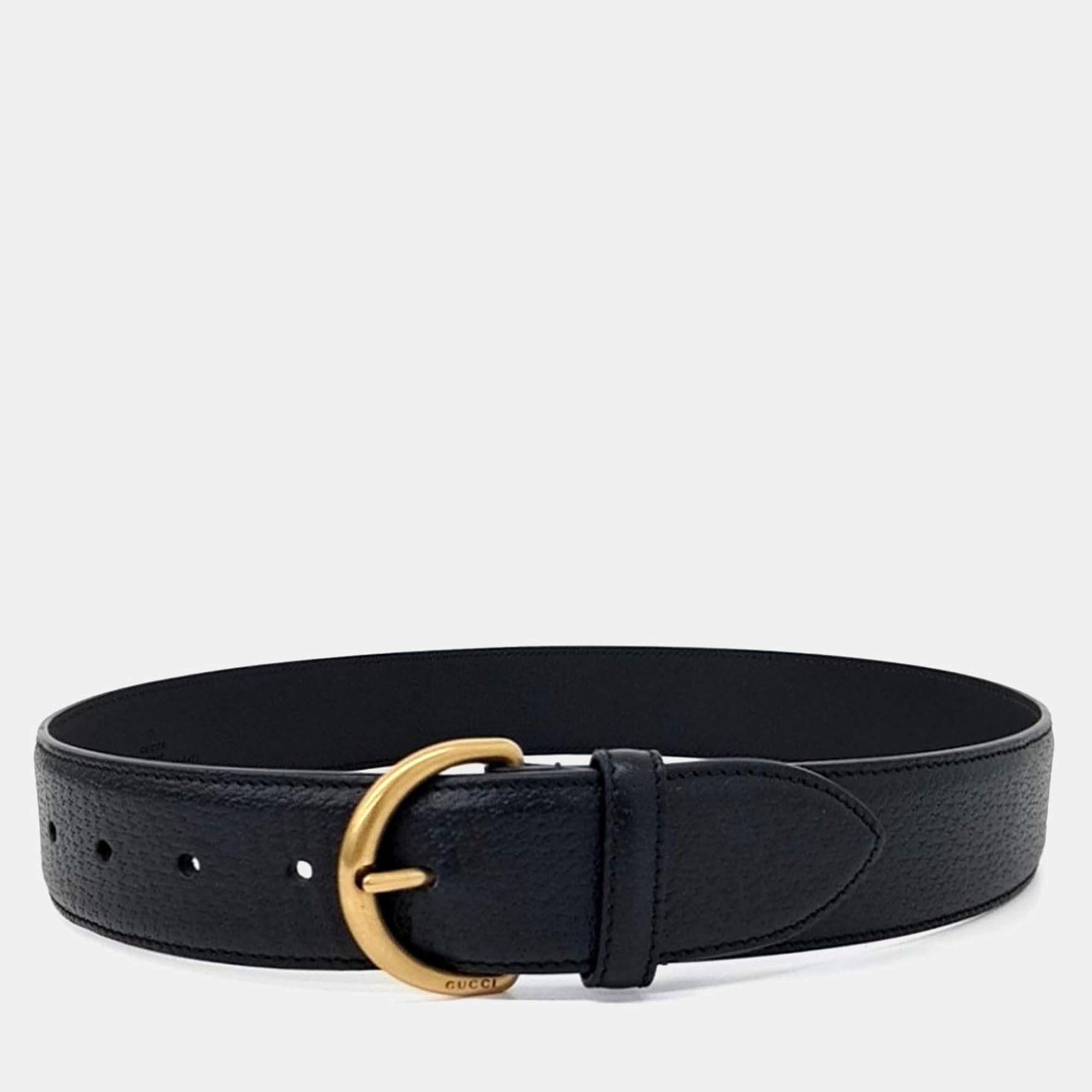 Pre Owned Gucci Black Leather Belt