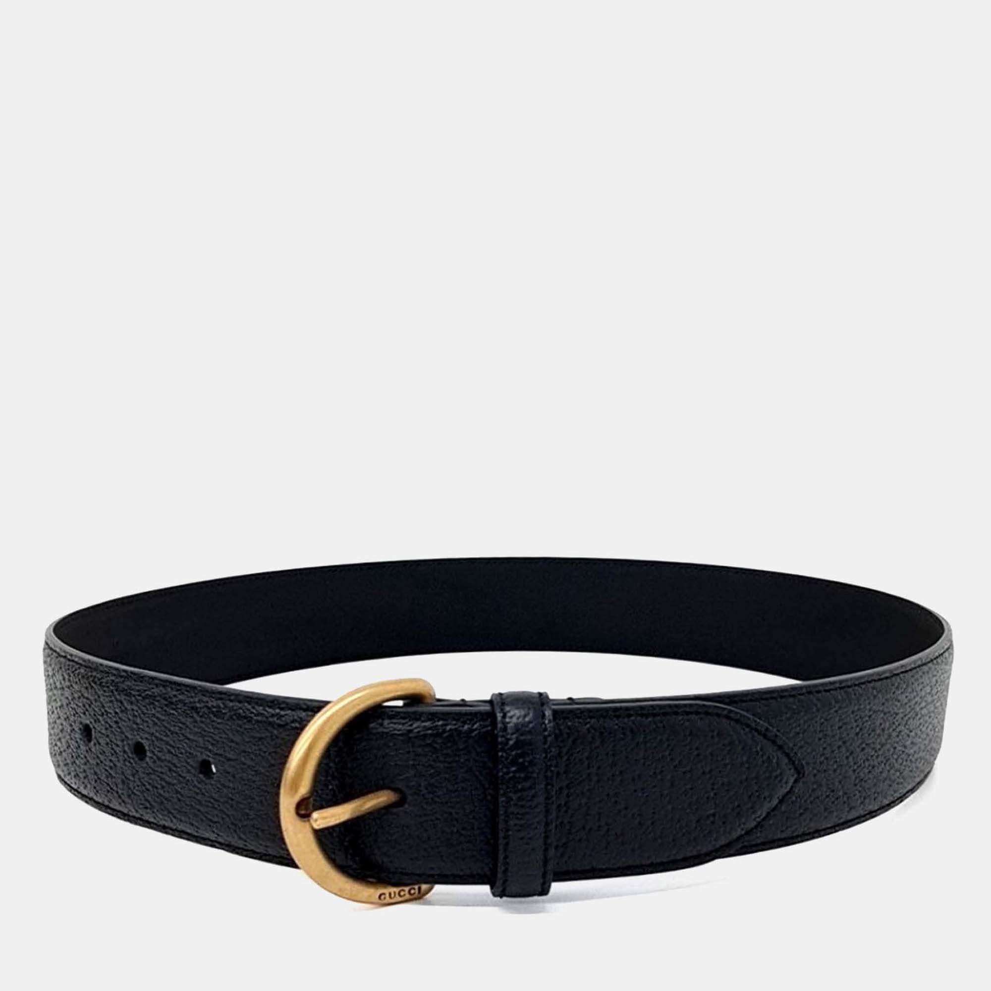 Pre Owned Gucci Black Leather Belt