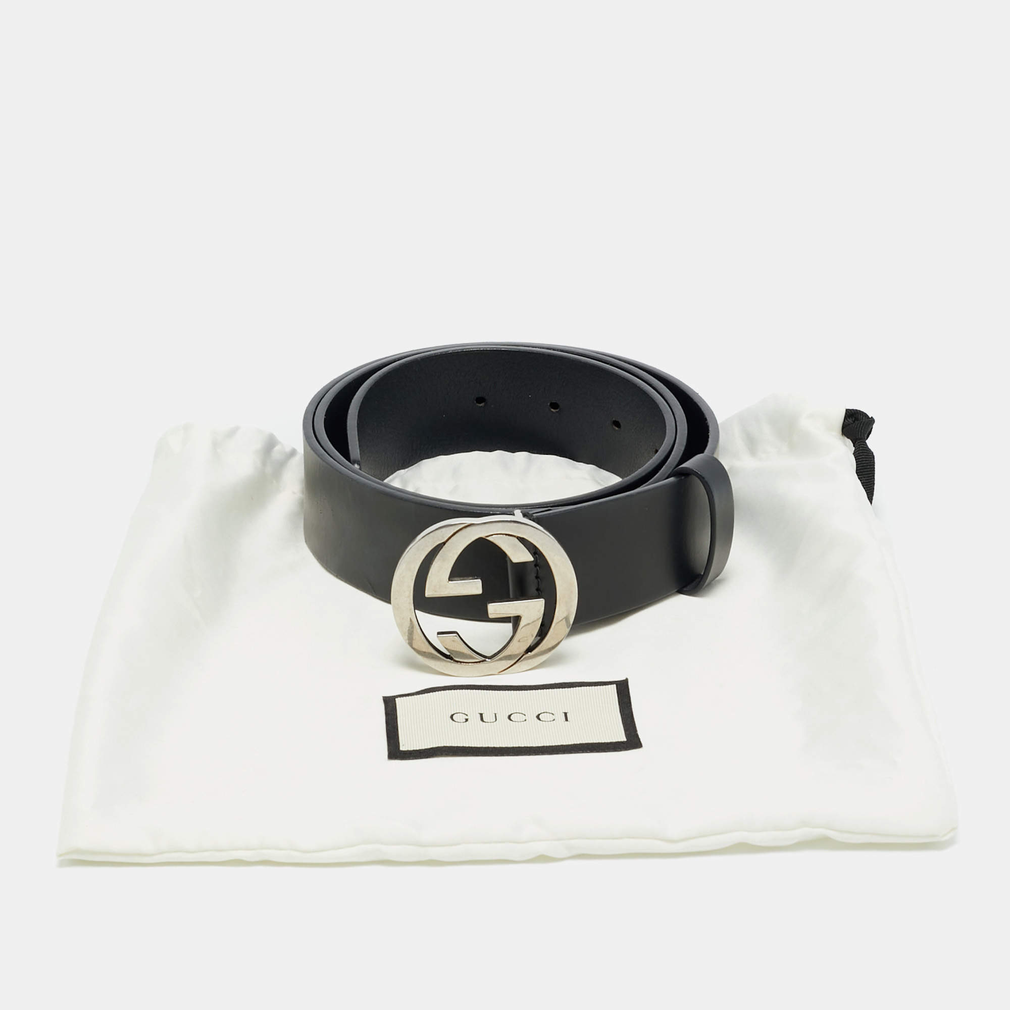 Pre Owned حزام غوتشي G متداخلة جلد أسود 90 سم