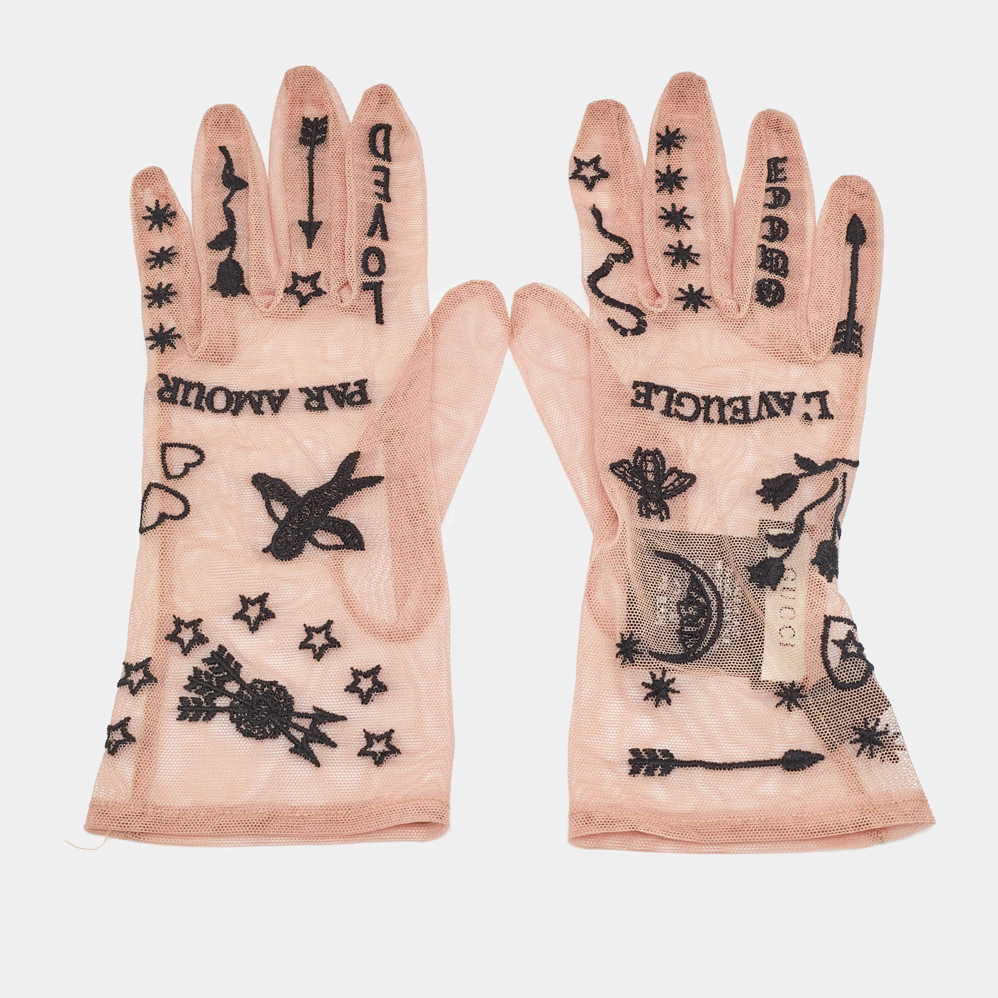 Pre Owned Gucci Nude Par Amour Sheer Tulle Gloves M