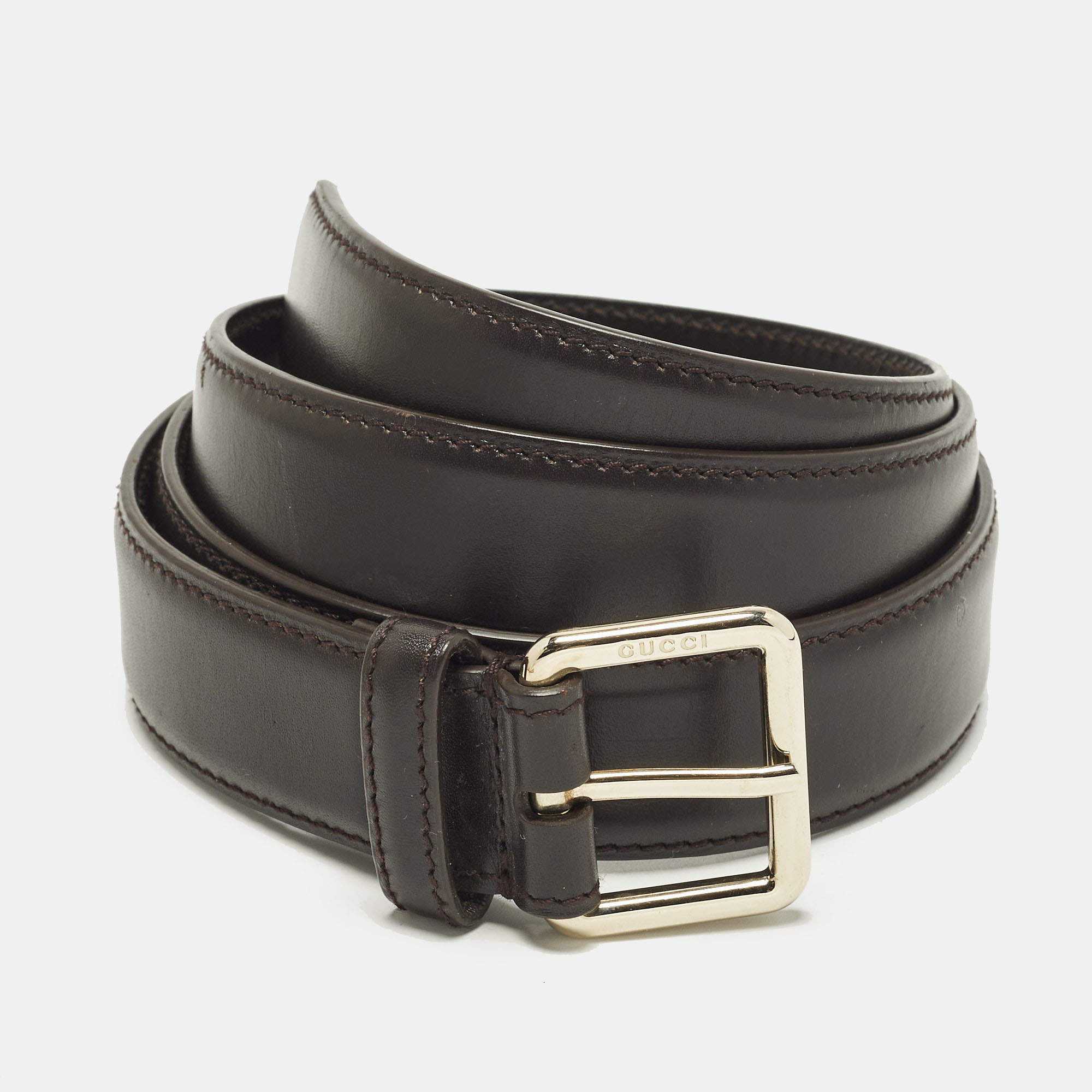 مملوكة مسبقًا Gucci 95CM Buckle Belt Brown Leather