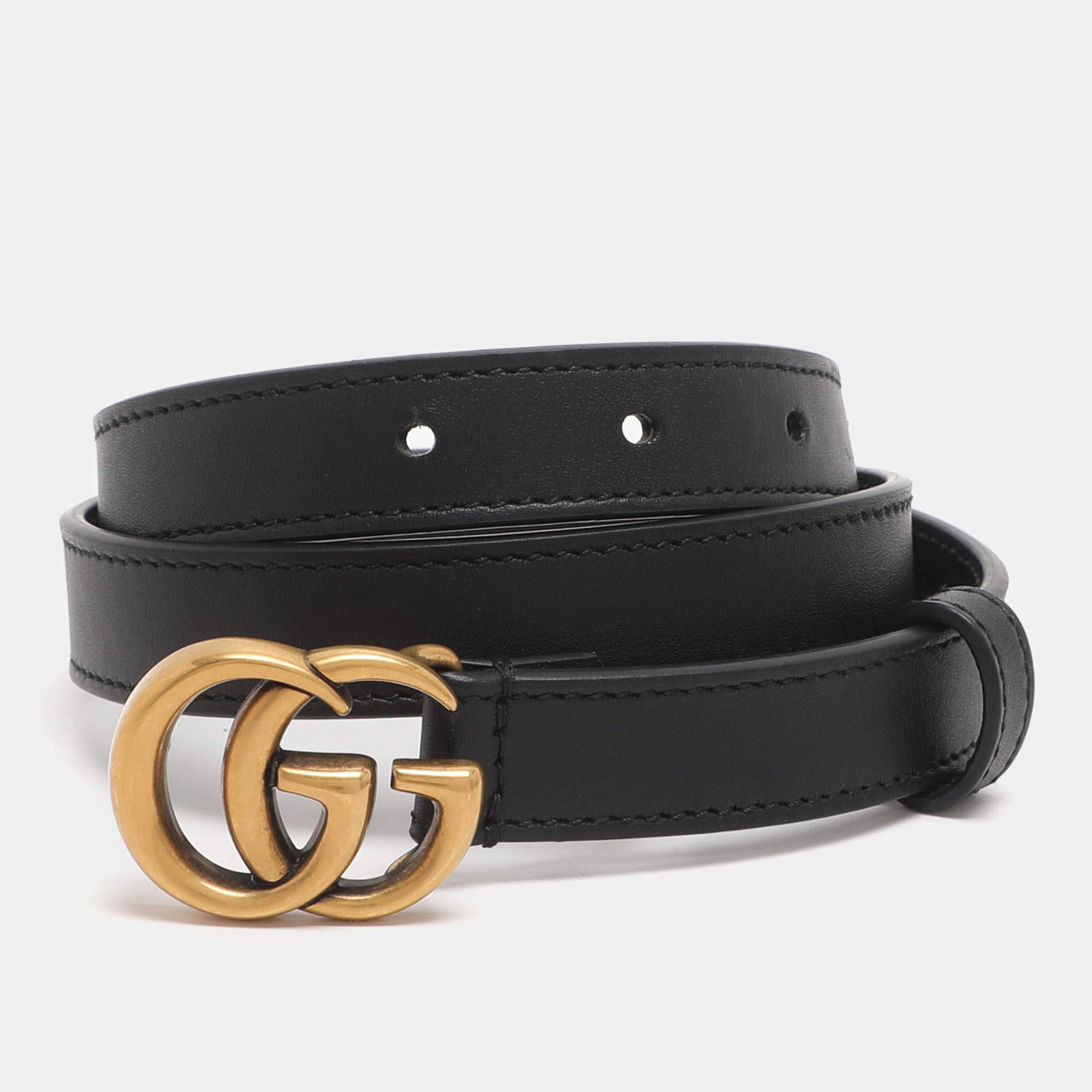 مملوكة مسبقًا Gucci Black Leather GG Marmont Belt 70CM