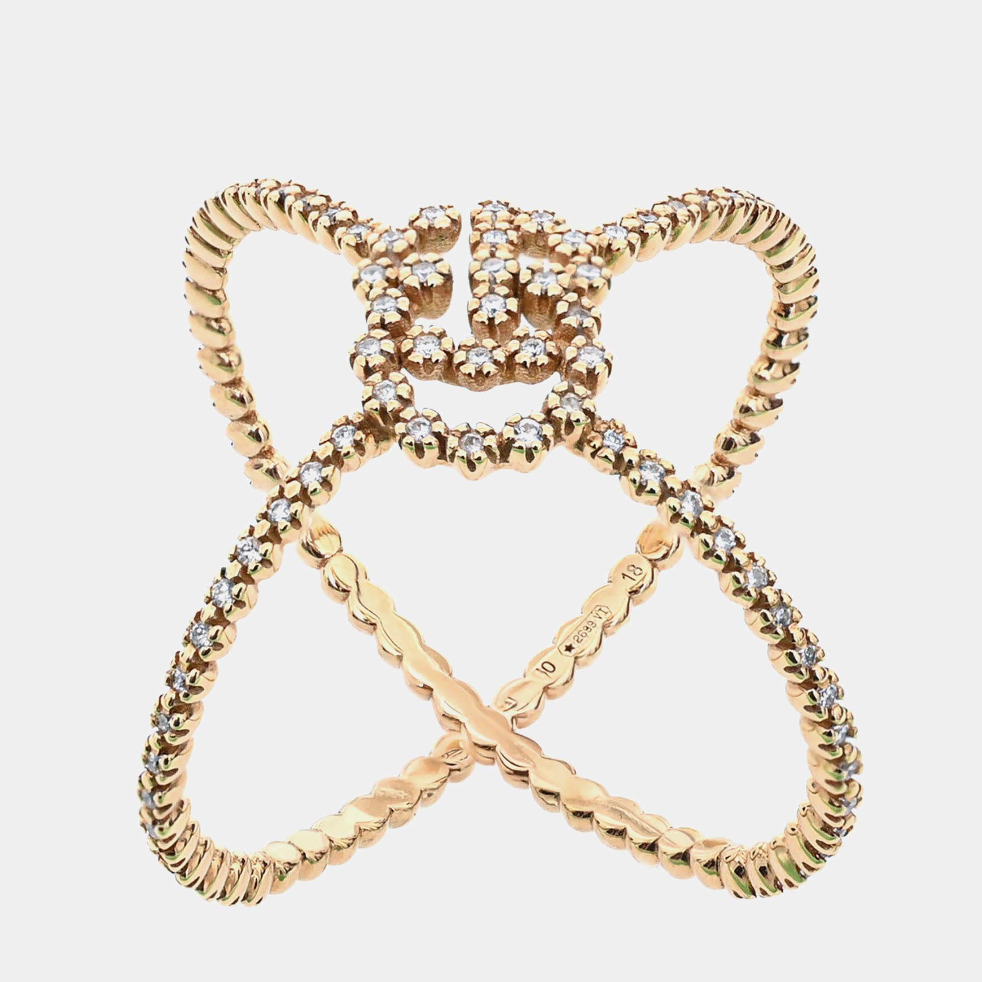 مملوكة مسبقًا Gucci 18K Yellow Gold Diamond Set GG Running X Ring