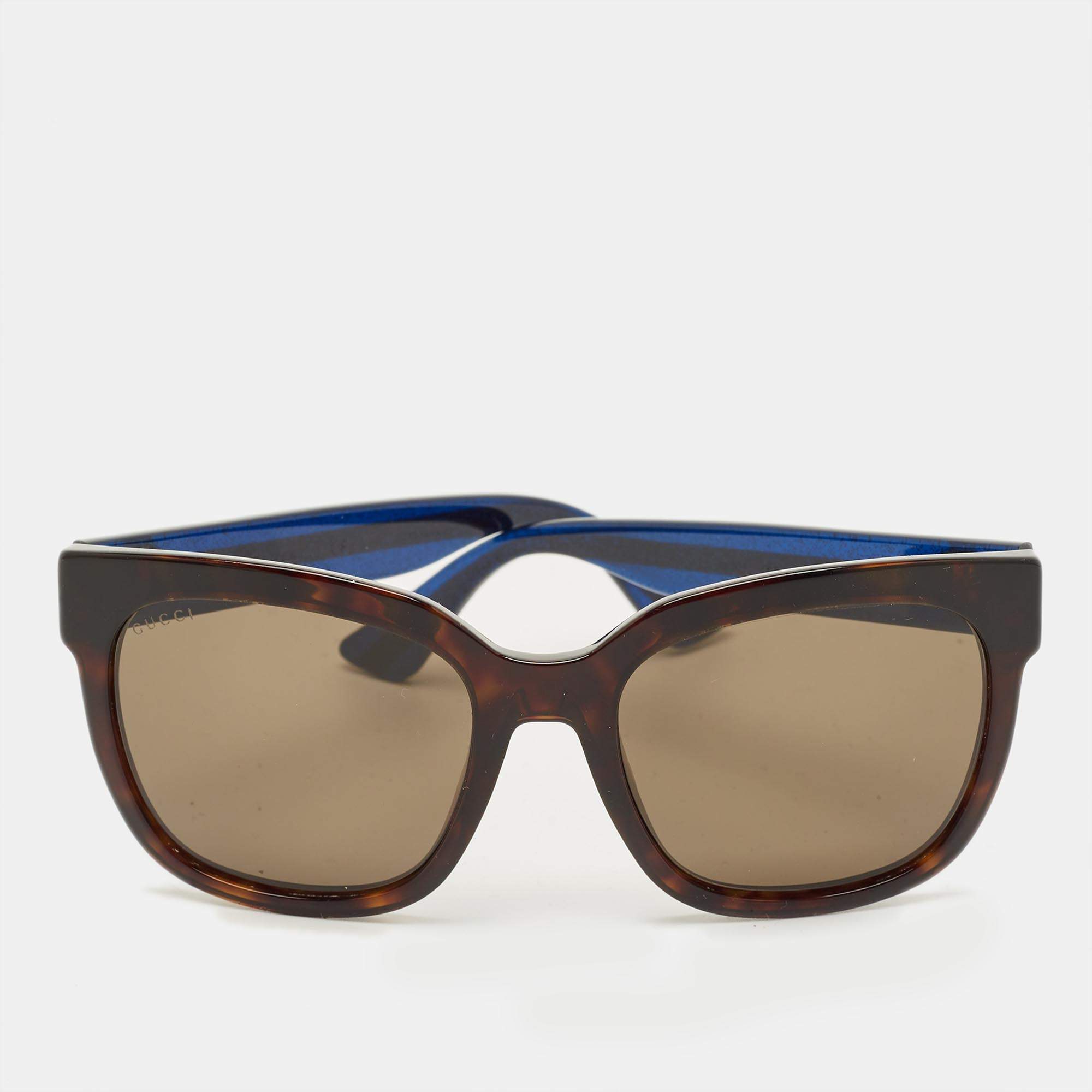 Pre Owned Gucci Tortoise Brown GG0034S Interlocking G Web Square Sunglasses