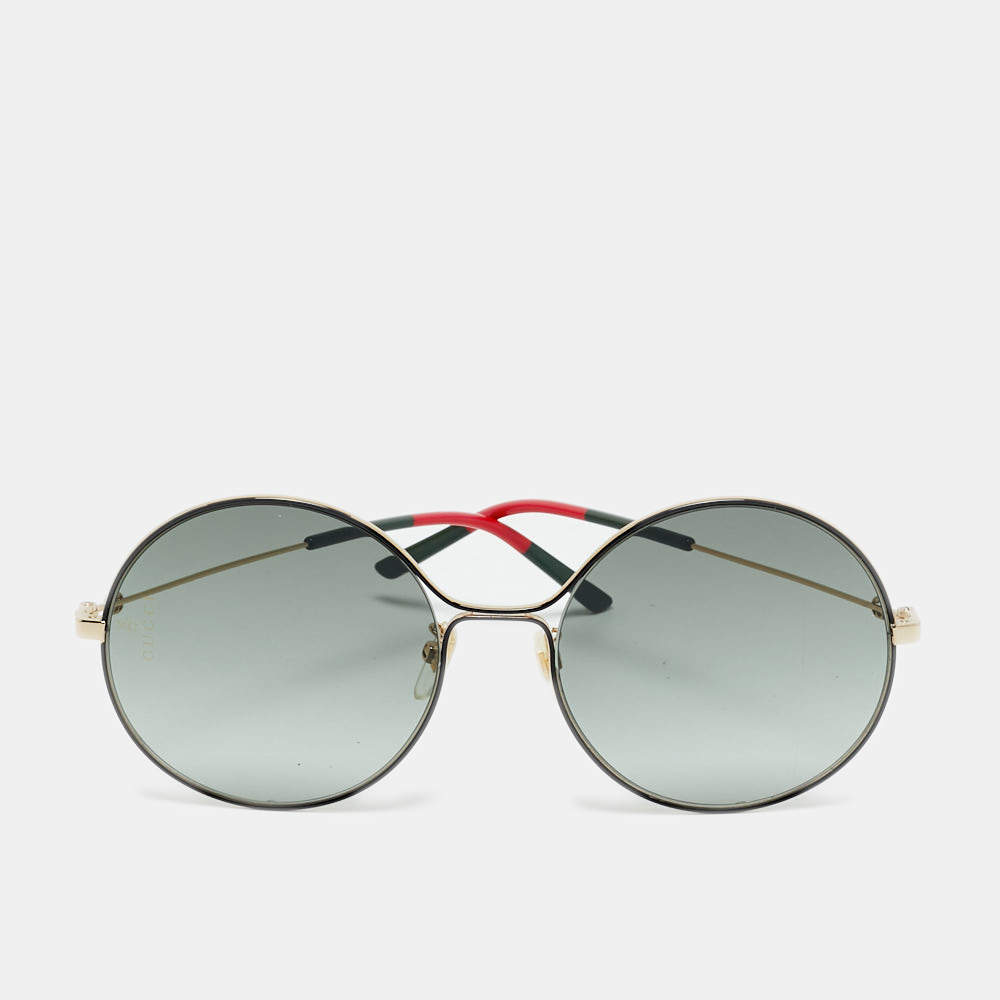 مملوكة مسبقًا Gucci Black/Gold Tone GG0395S Round Sunglasses