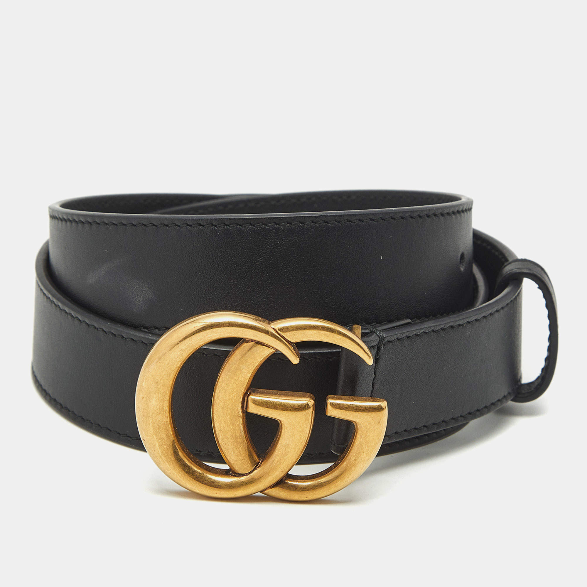 مملوكة مسبقًا Gucci GG Marmont 95CM Buckle Belt Black Leather