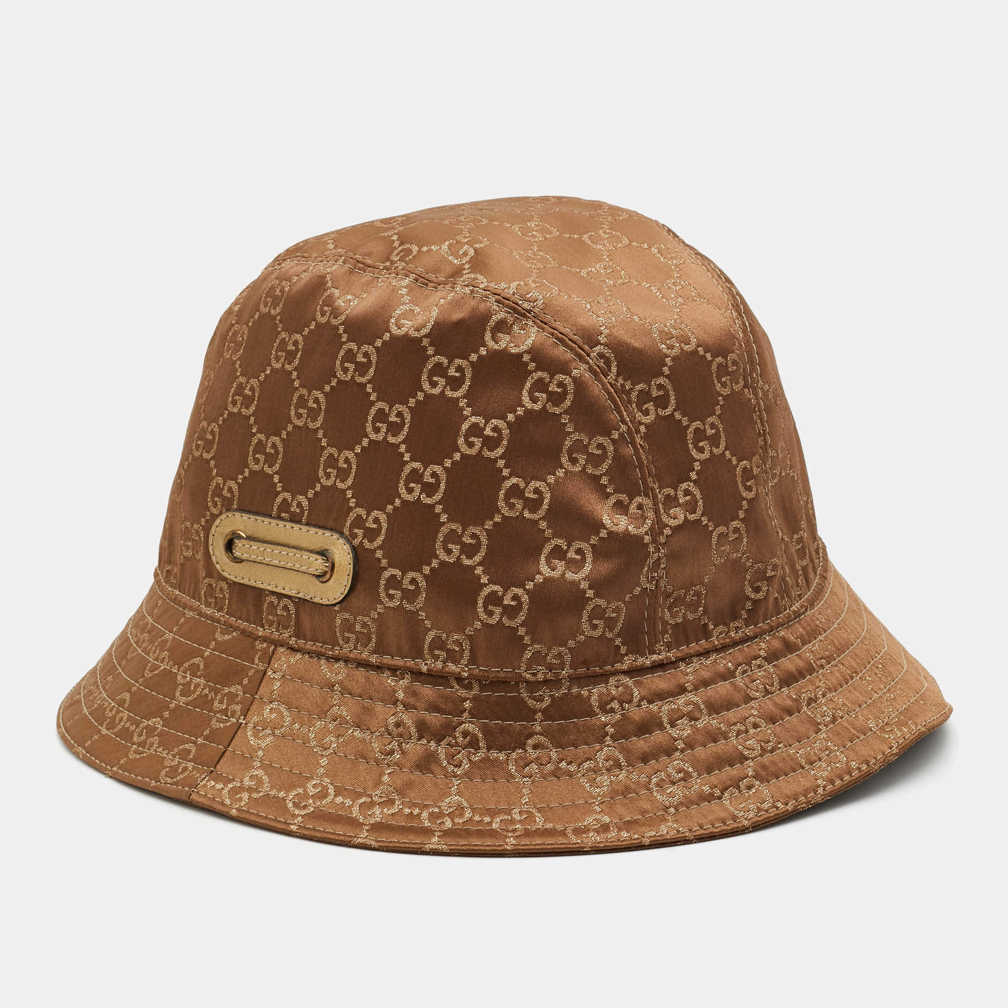 Pre Owned Gucci Brown Bow Detail Guccissima Satin Bucket Hat L