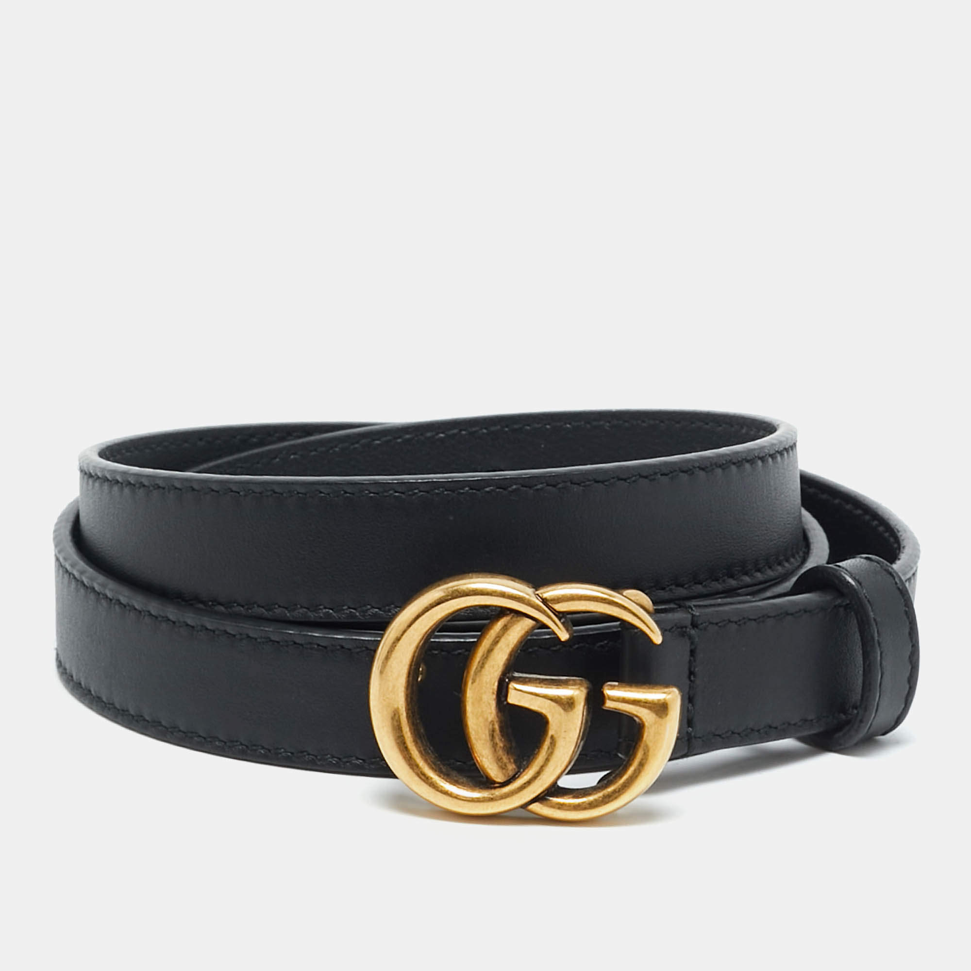 مملوكة مسبقًا Gucci GG Marmont 85 CM Slim Buckle Belt Black Leather