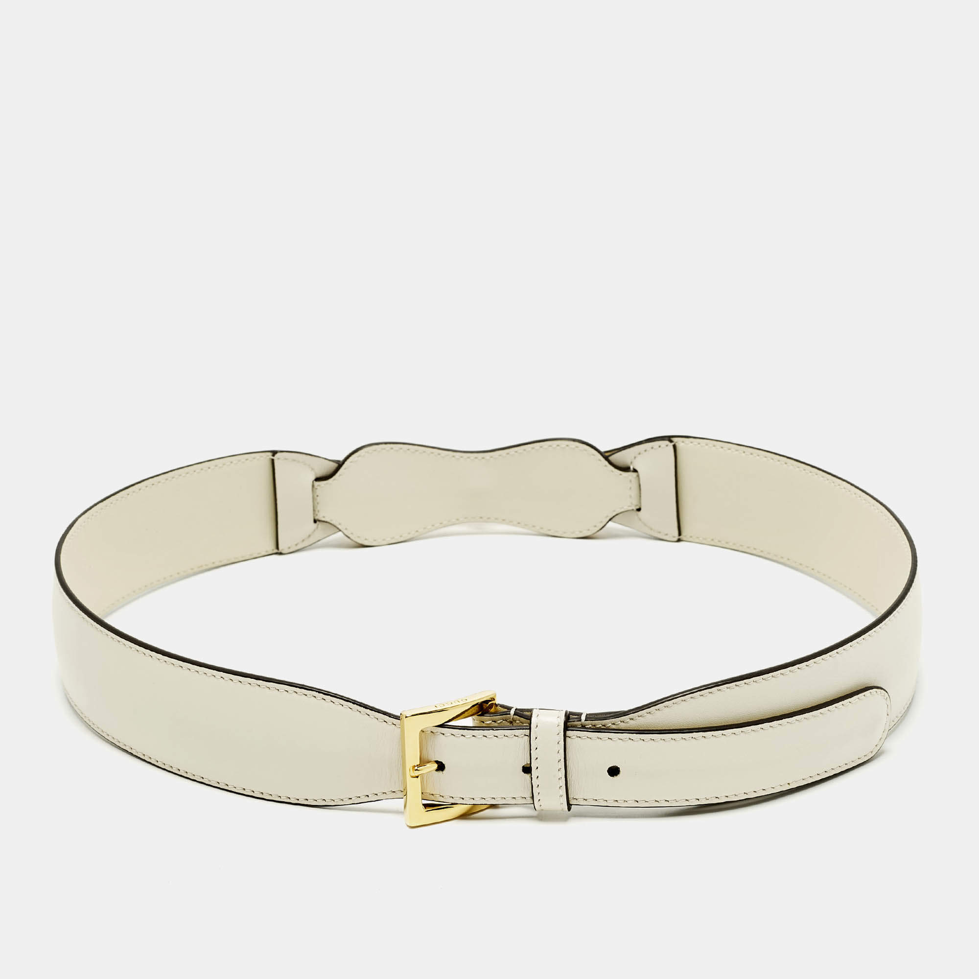 Pre Owned Gucci Horsebit 80 CM Waist Belt Off White Leather