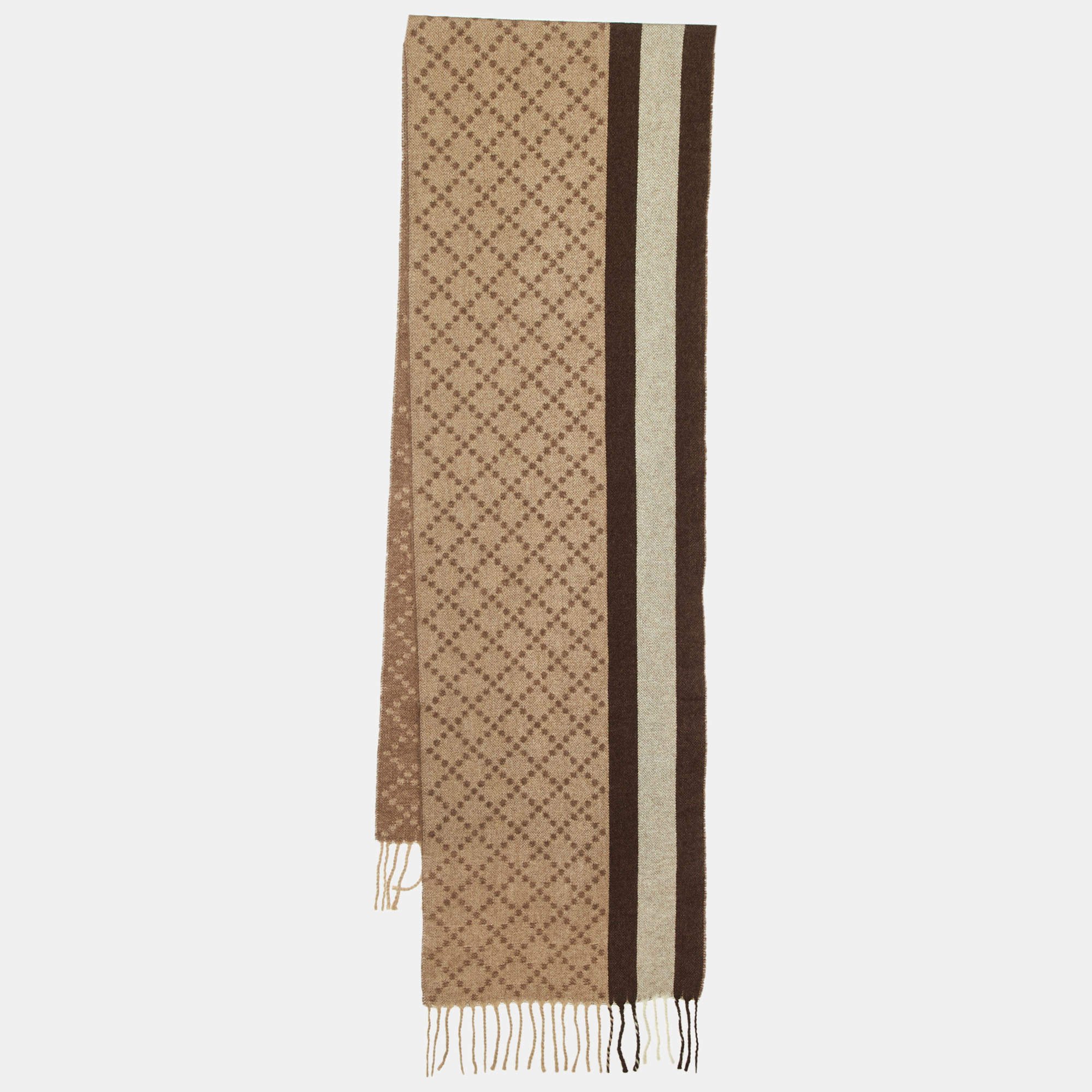 مملوكة مسبقًا Gucci Brown Wool Fringed Scarf 
