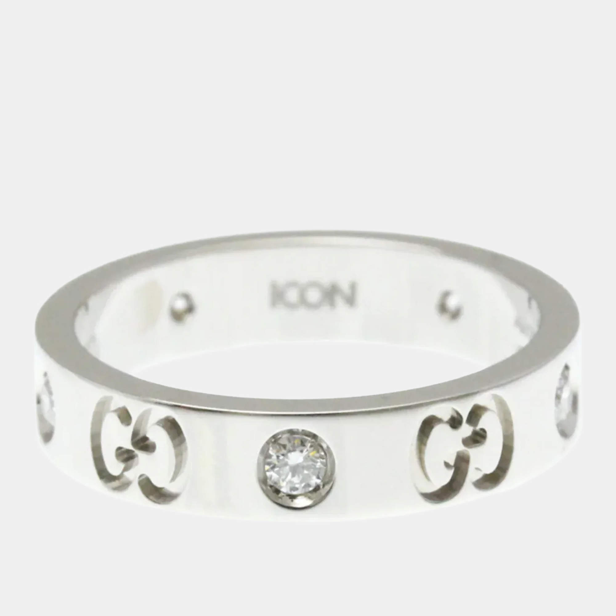 مملوكة مسبقًا خاتم غوتشي أيقونة ألماس ذهب أبيض 18 قيراط خاتم موضة ألماس فضي