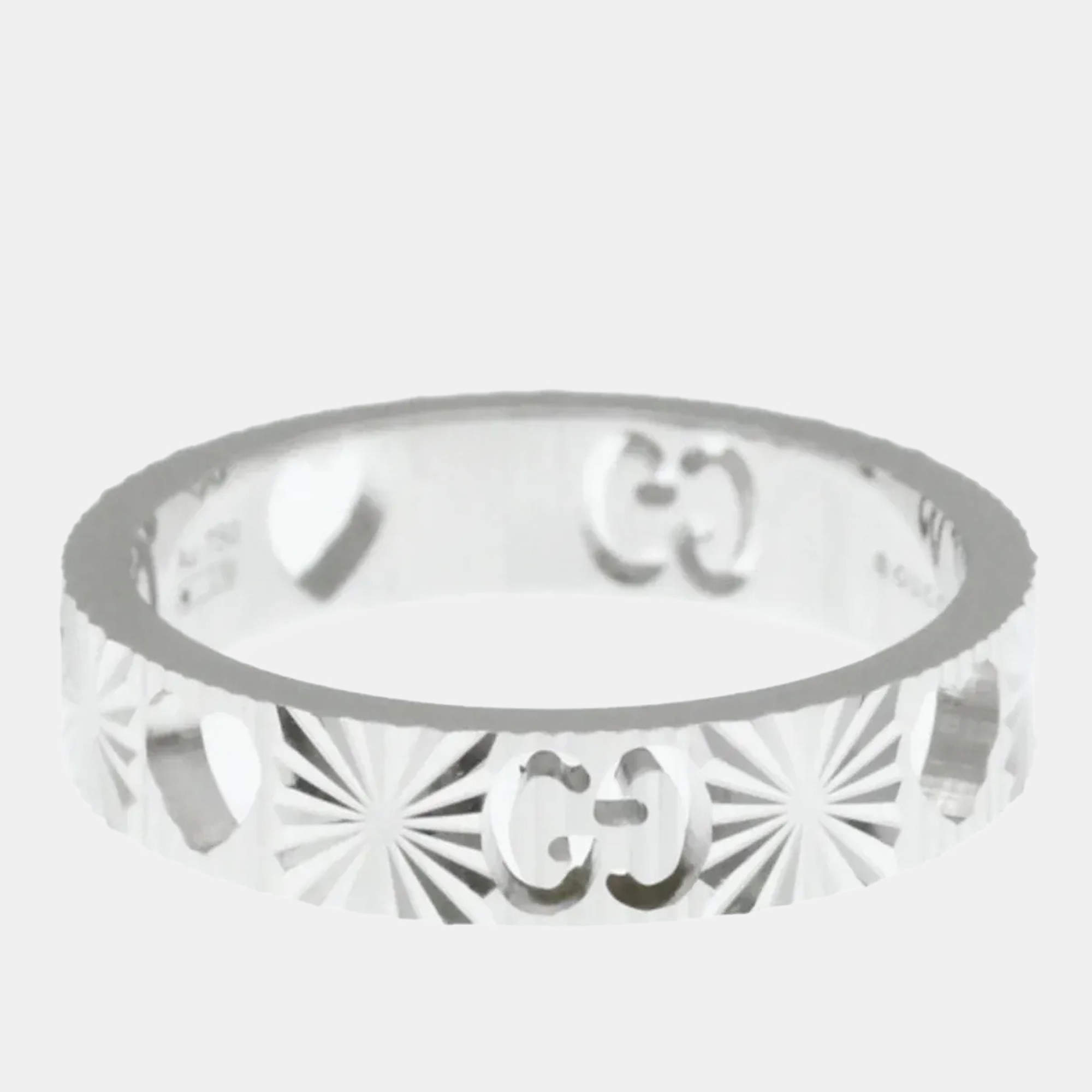 Pre Owned Gucci Icon Heart Ring White Gold 18K Fashion No Stone Band Ring Silver US 6