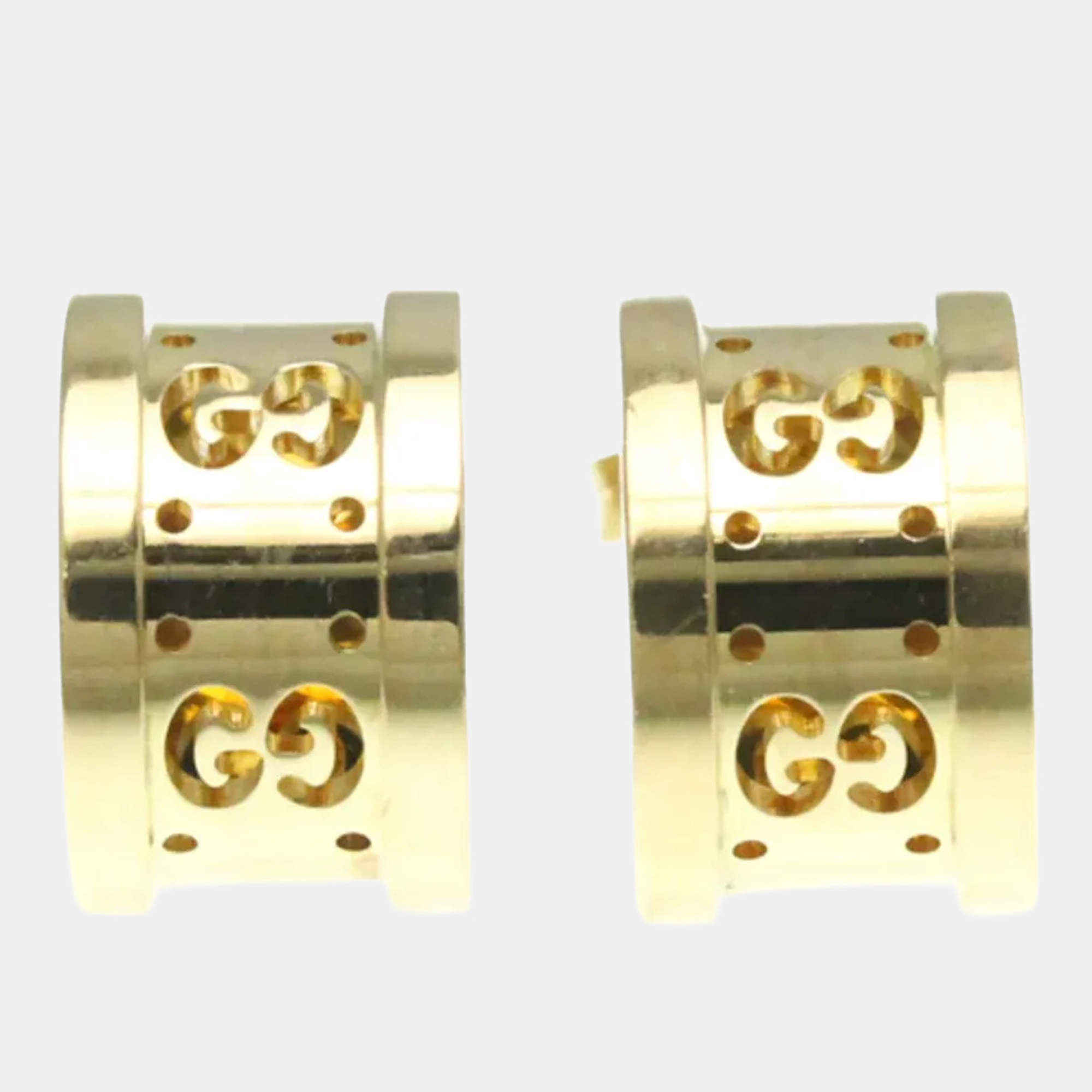 Pre Owned Gucci Icon Toile Earrings No Stone Yellow Gold 18K Stud Earrings Gold