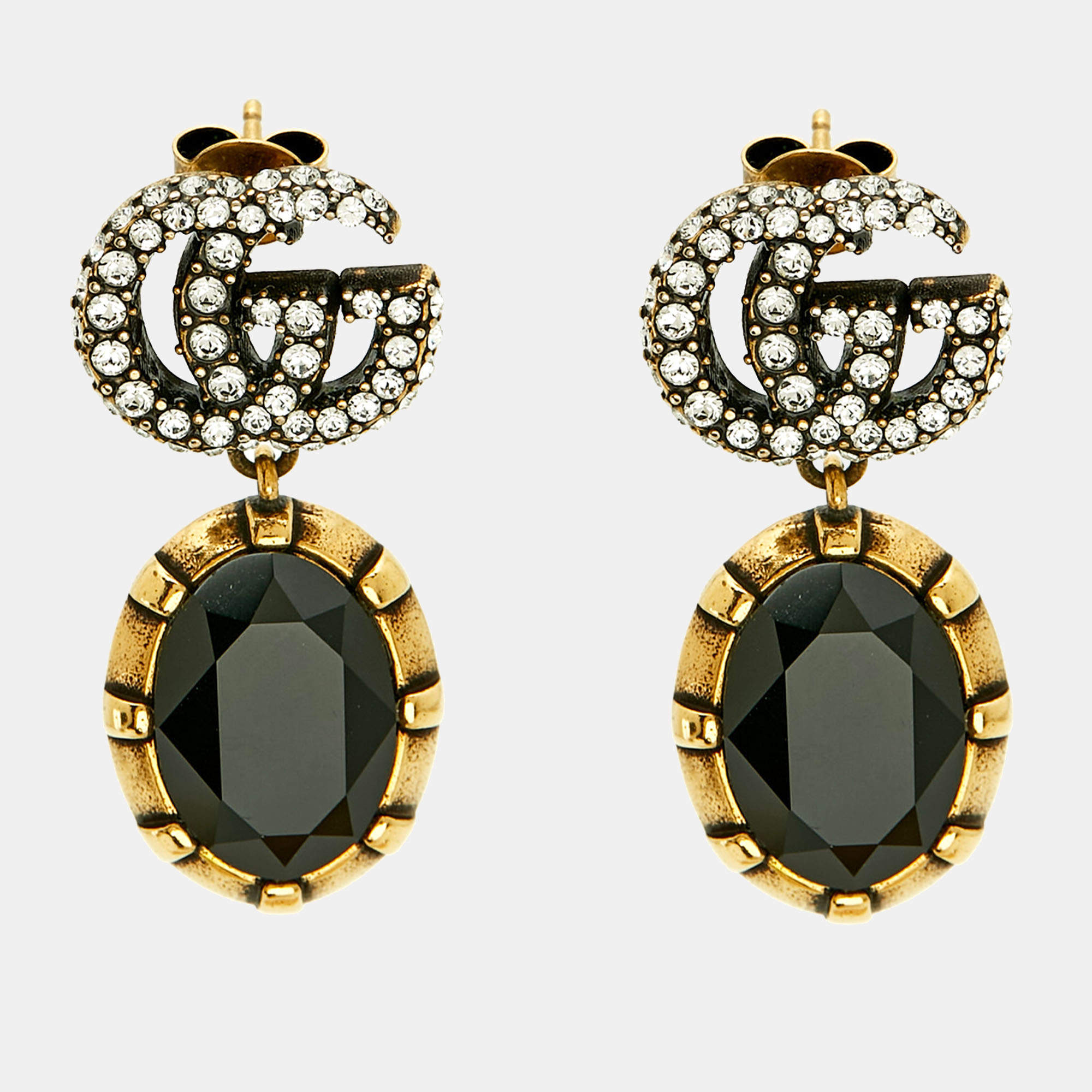 مملوكة مسبقًا Gucci GG Marmont Crystals Gold Tone Earrings