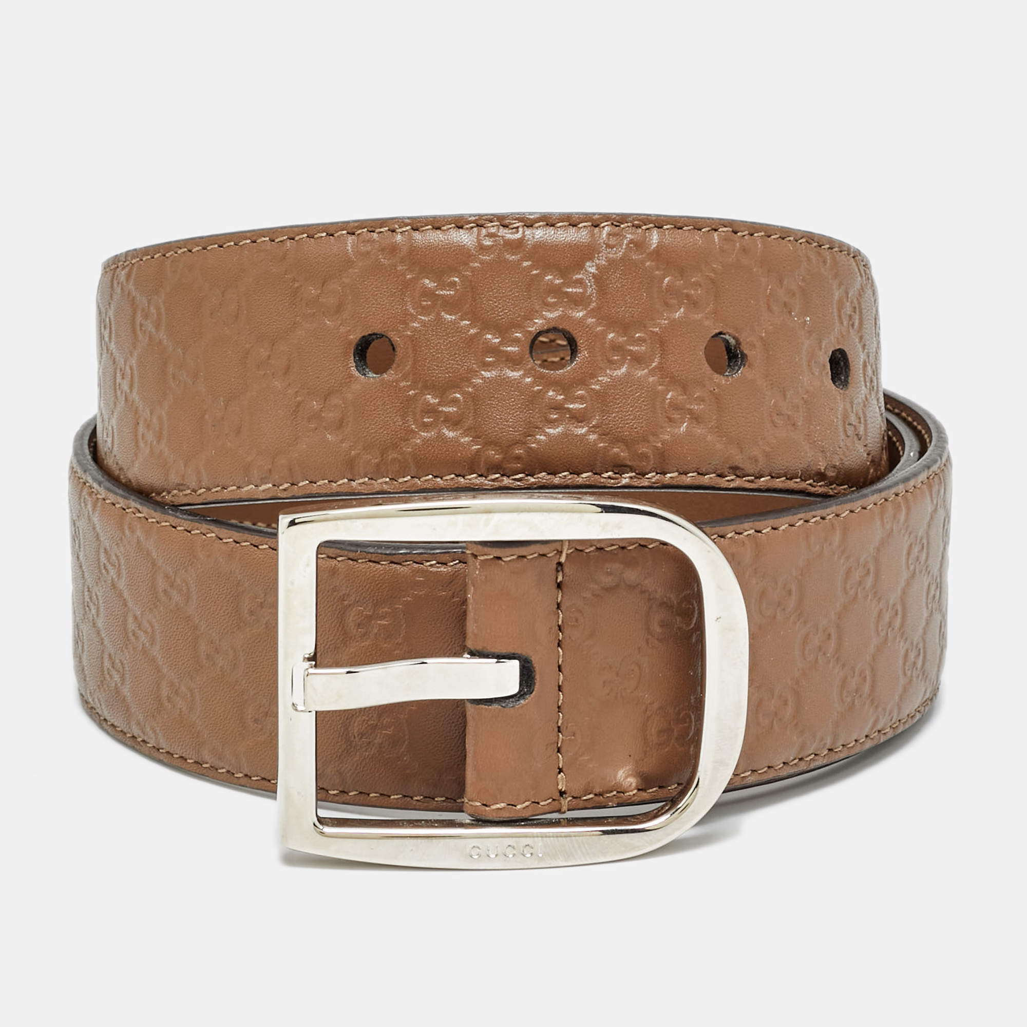 مملوكة مسبقًا حزام غوتشي جلد مايكروجوتشيسيما بني بإبزيم 85 سم